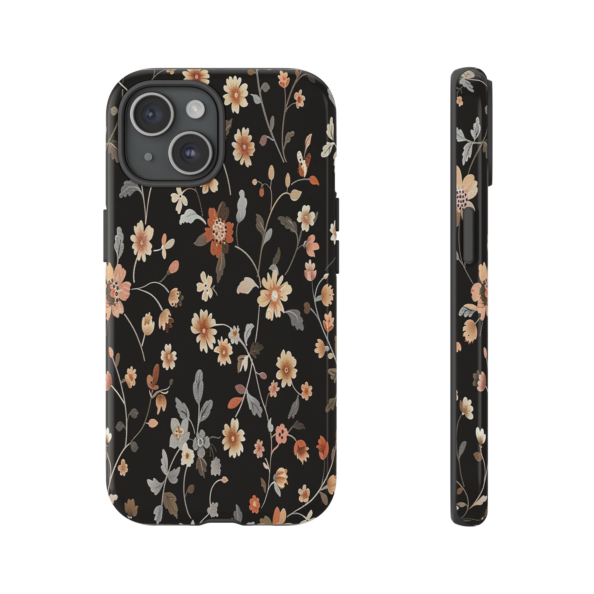 Elegant Botanical Floral Wallpaper on Black