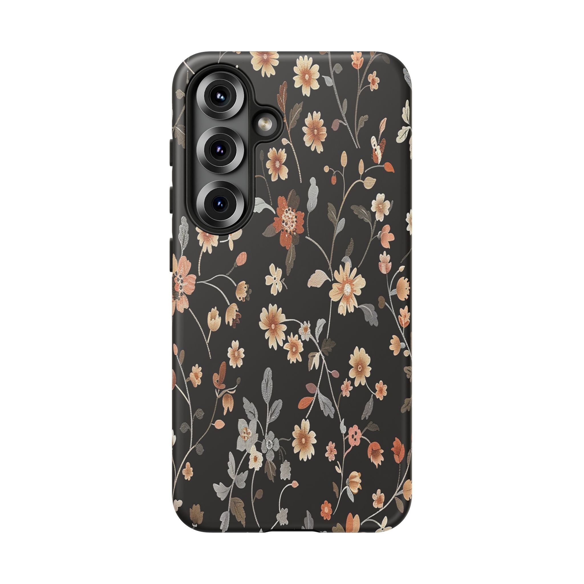 Elegant Botanical Floral Wallpaper on Black