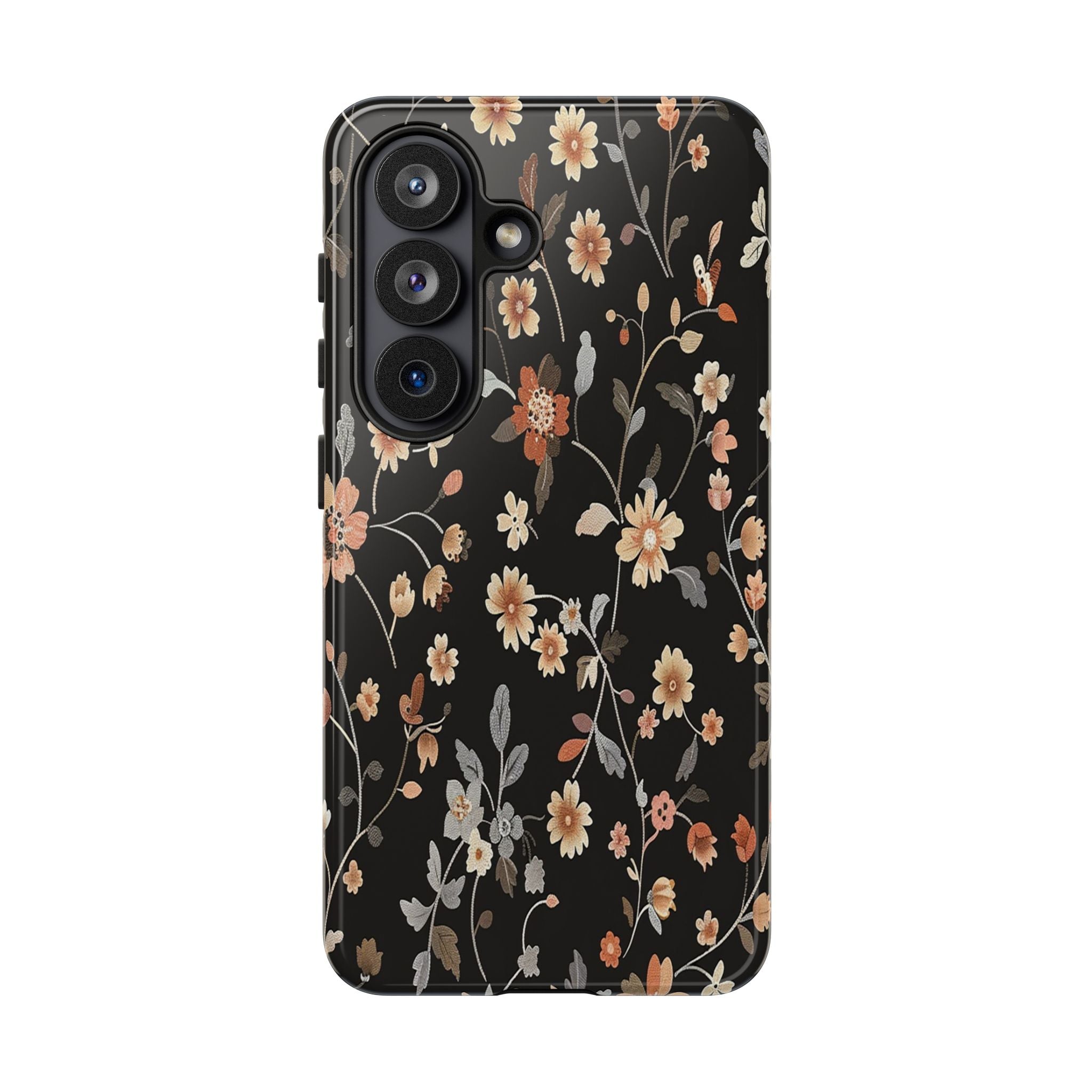 Elegant Botanical Floral Wallpaper on Black