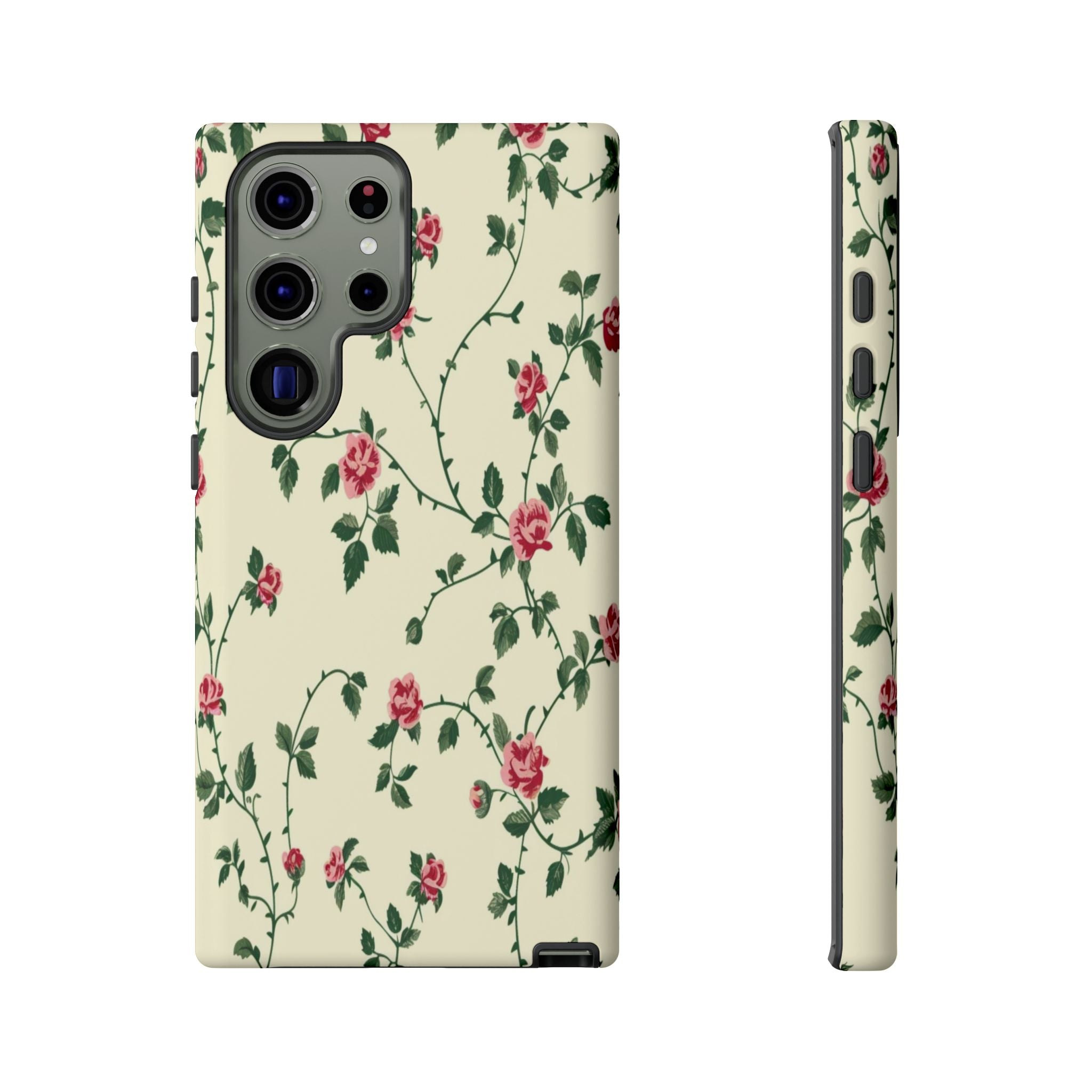 Elegant Pink Roses Victorian Botanical Wallpaper