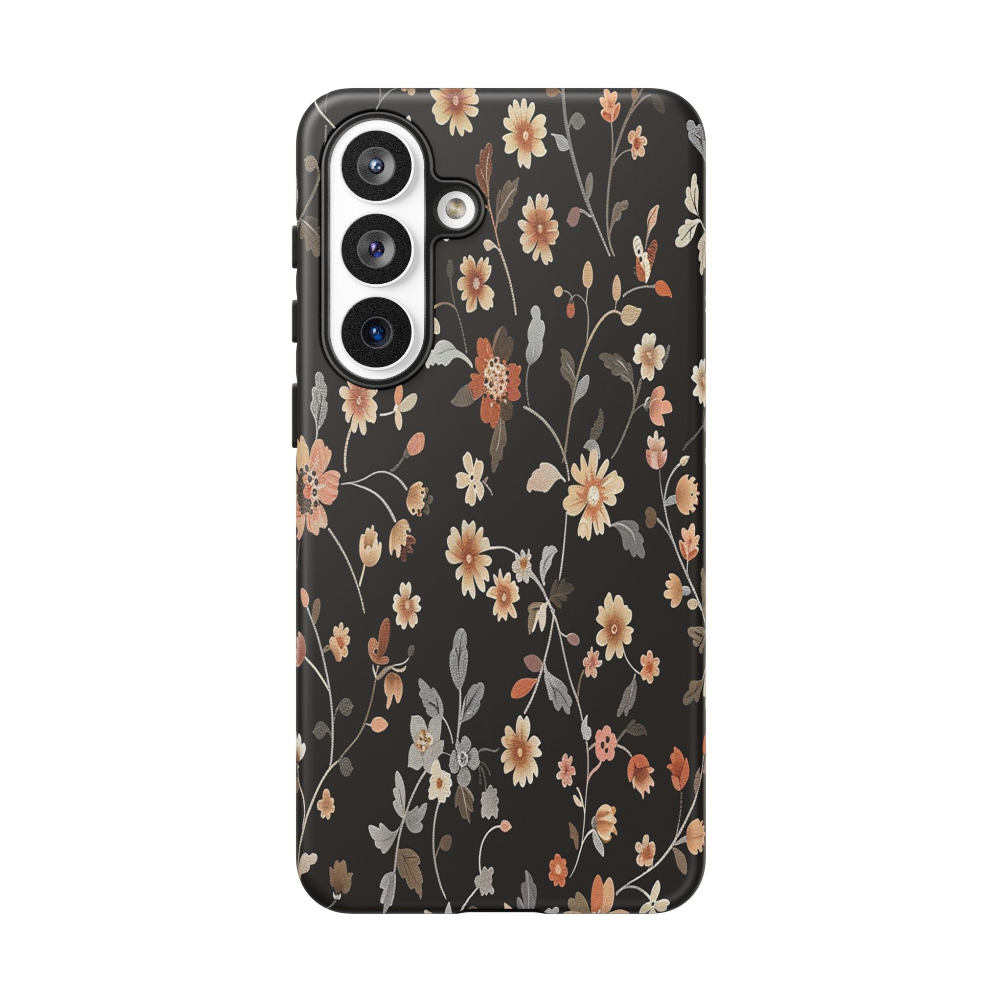 Elegant Botanical Floral Wallpaper on Black