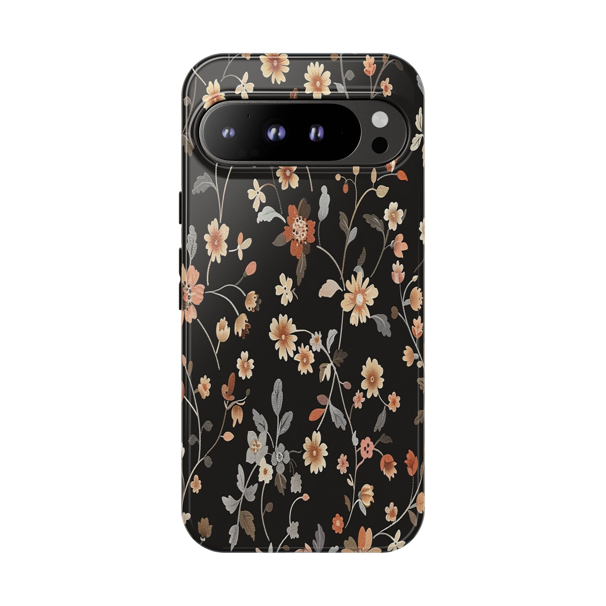 Elegant Botanical Floral Wallpaper on Black