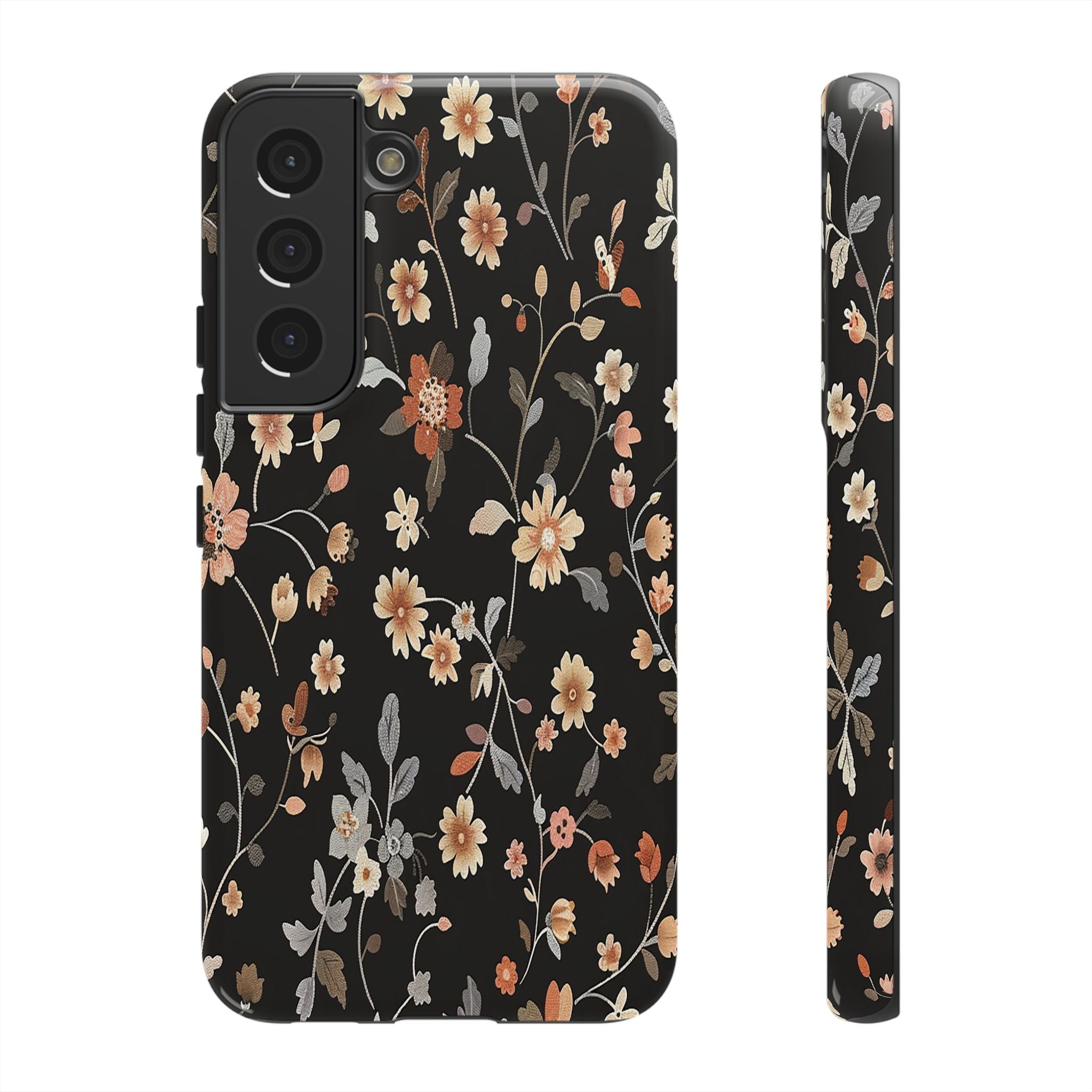 Elegant Botanical Floral Wallpaper on Black