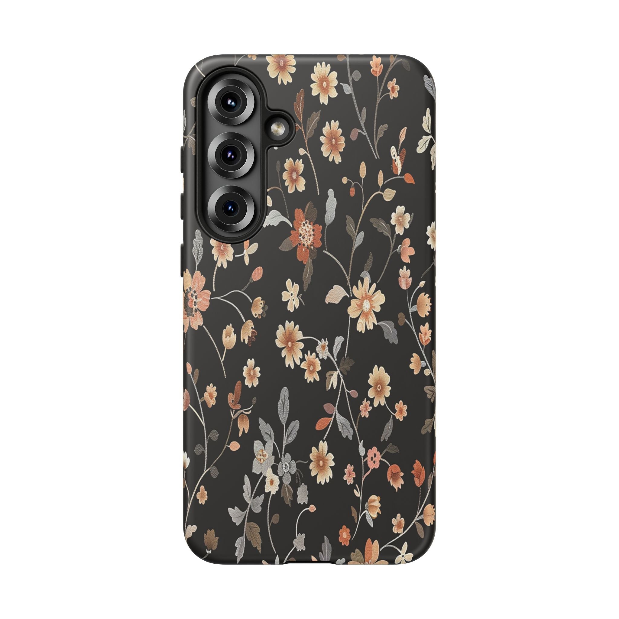 Elegant Botanical Floral Wallpaper on Black