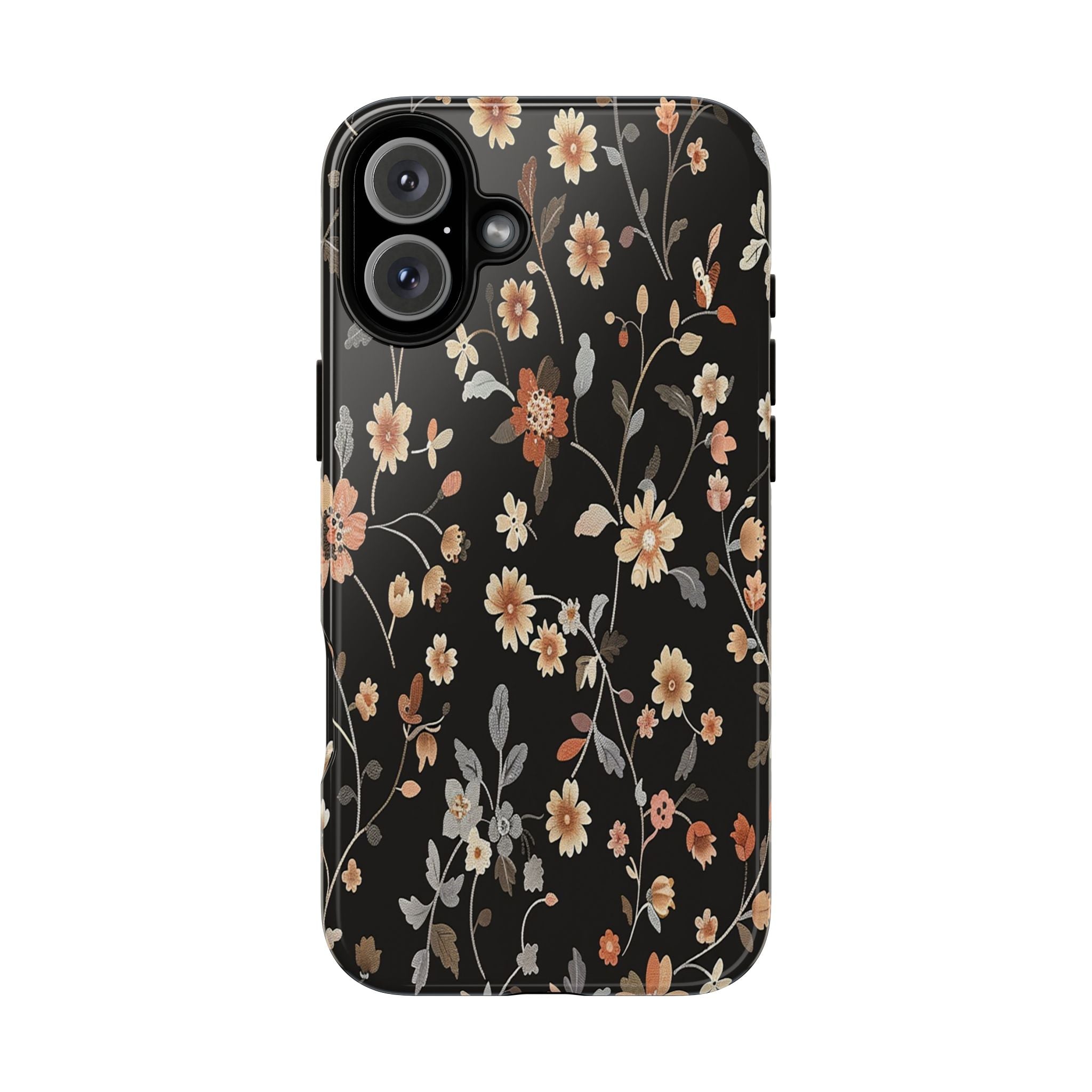 Elegant Botanical Floral Wallpaper on Black