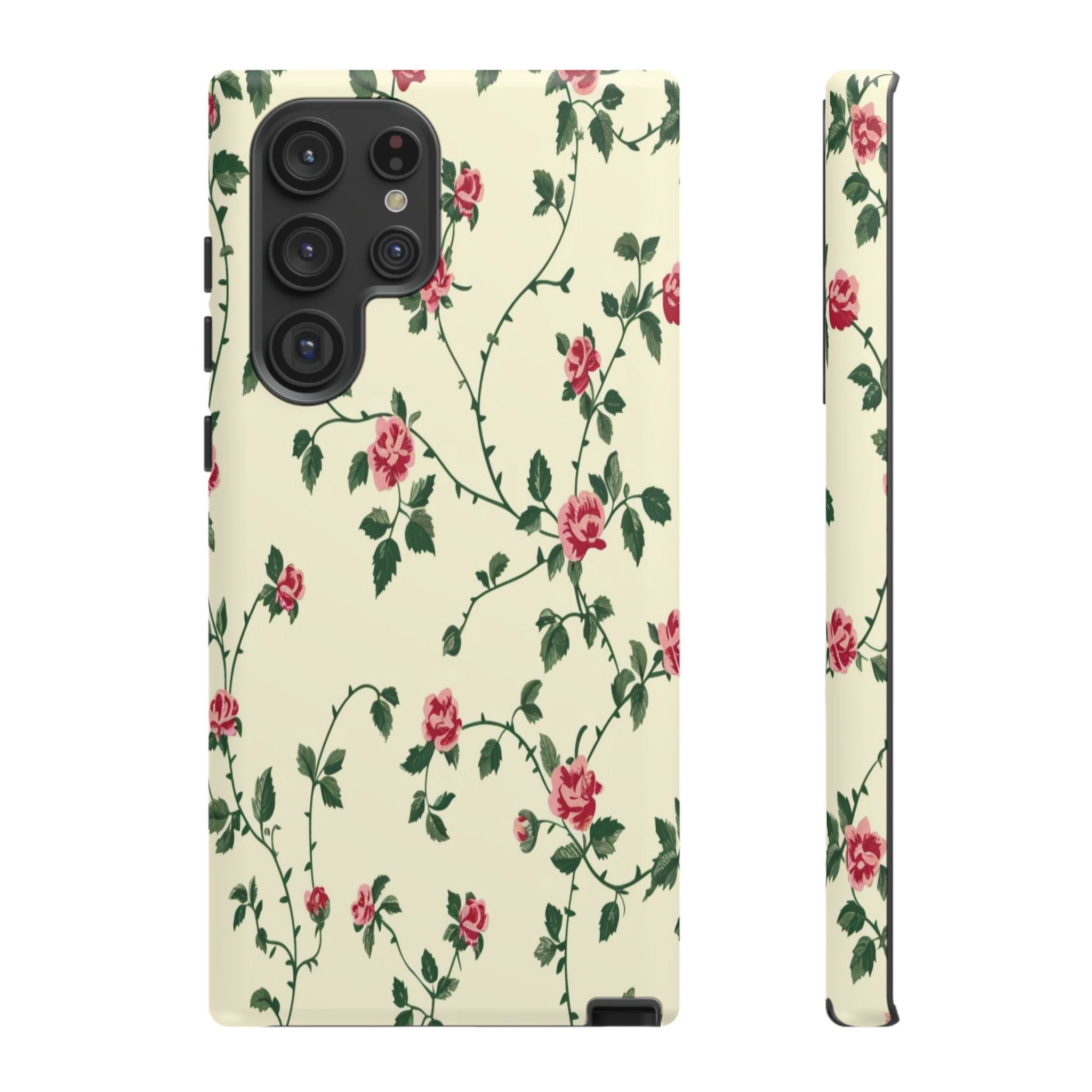 Elegant Pink Roses Victorian Botanical Wallpaper