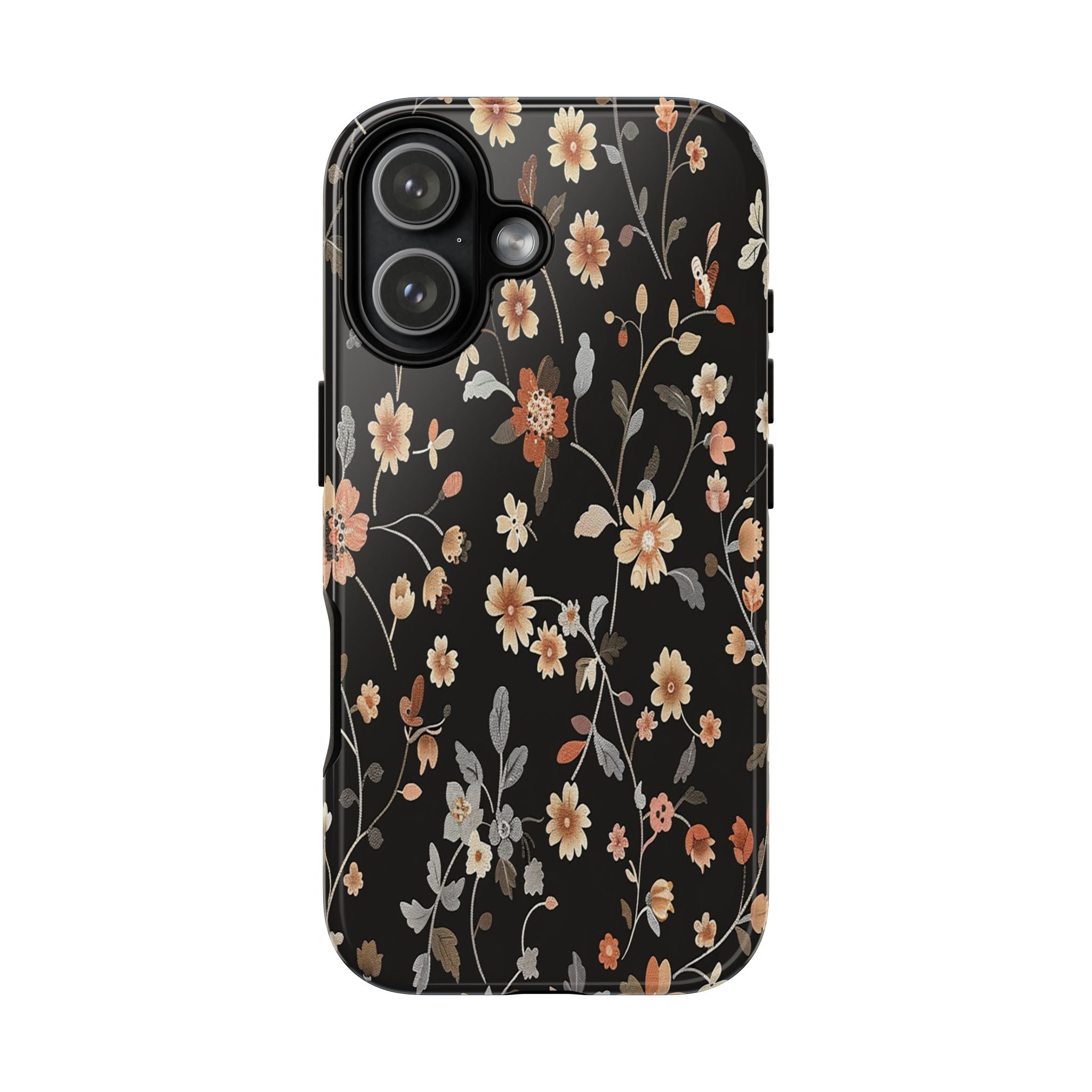 Elegant Botanical Floral Wallpaper on Black