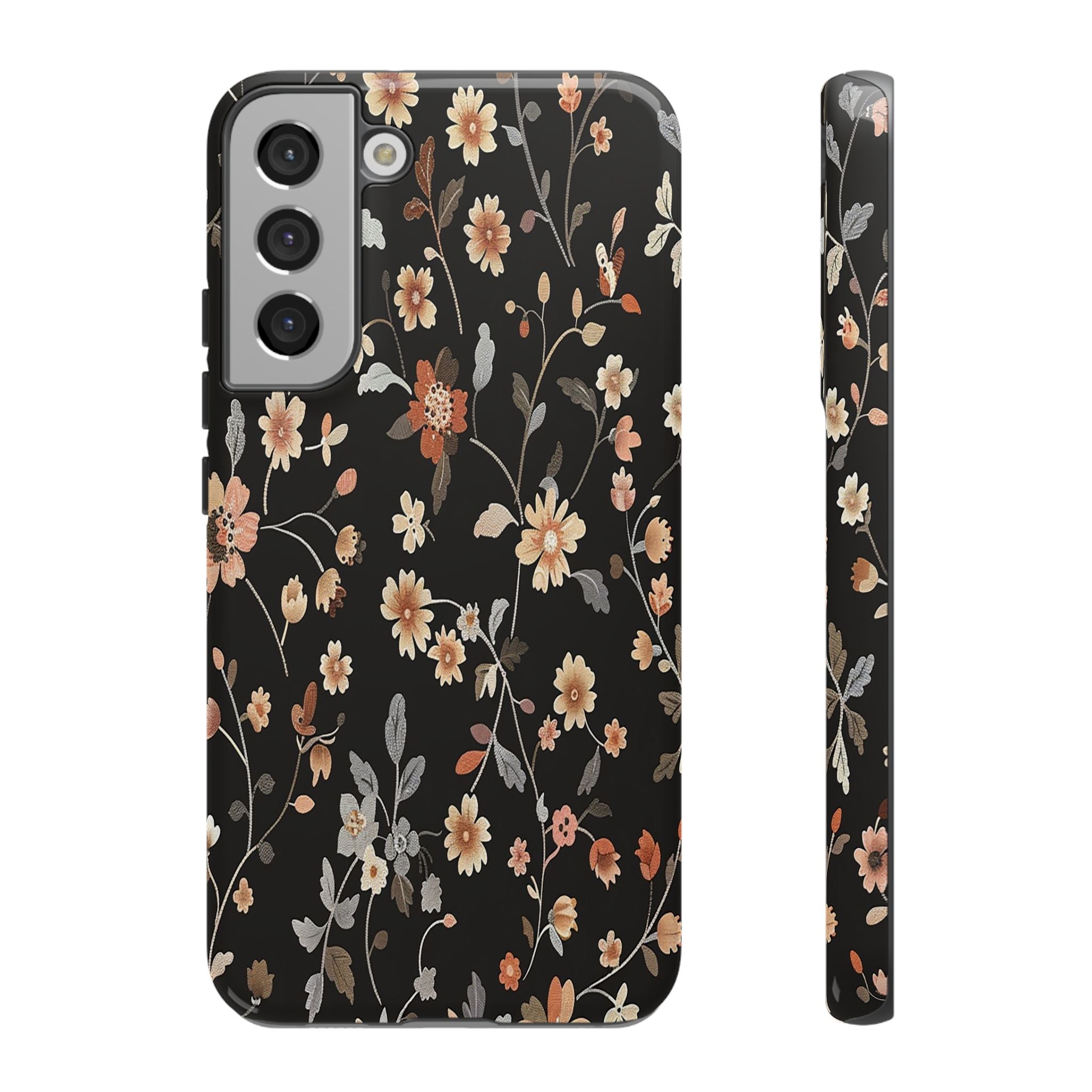 Elegant Botanical Floral Wallpaper on Black