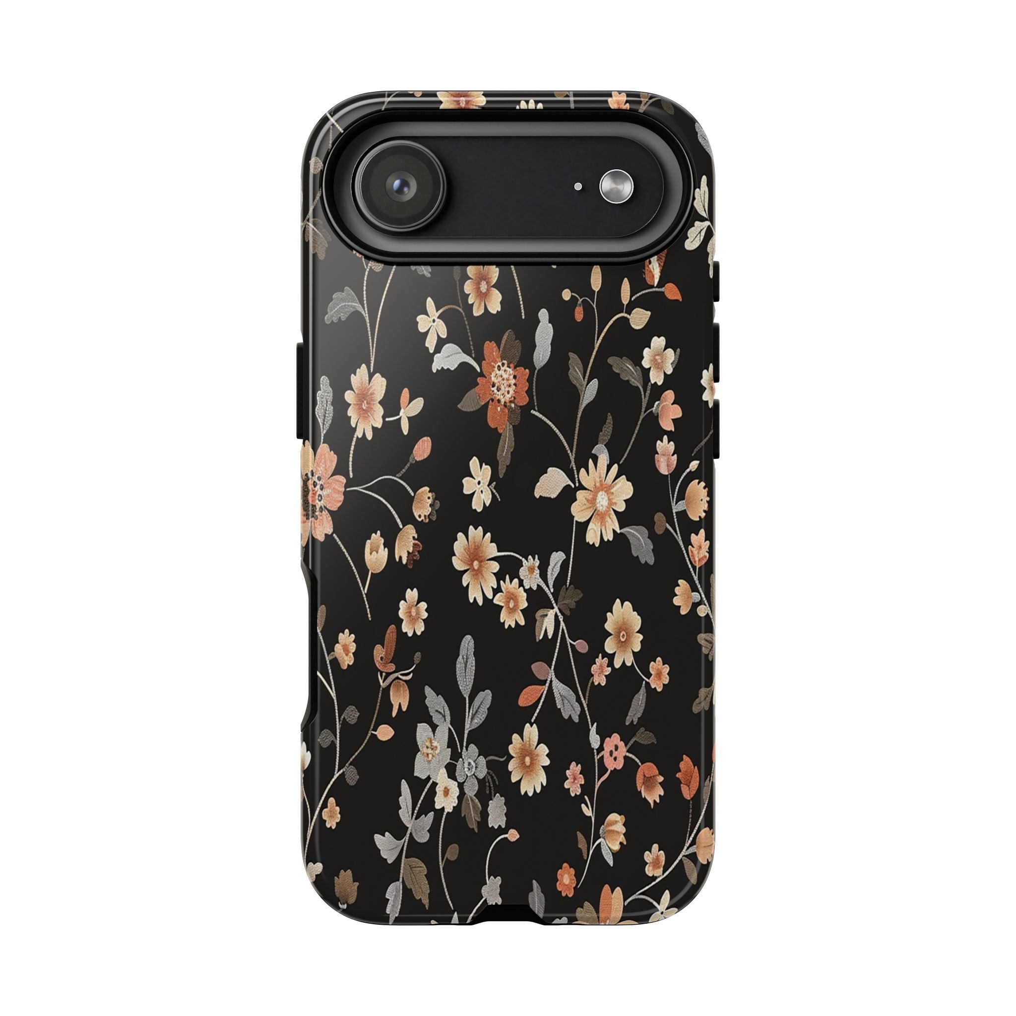 Elegant Botanical Floral Wallpaper on Black
