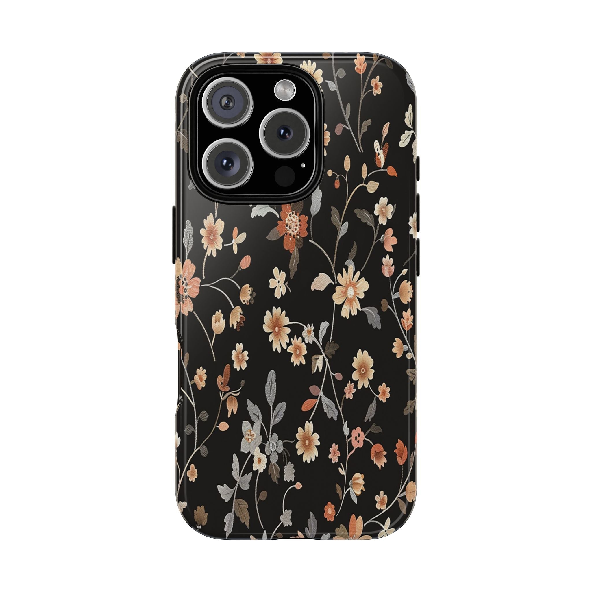 Elegant Botanical Floral Wallpaper on Black