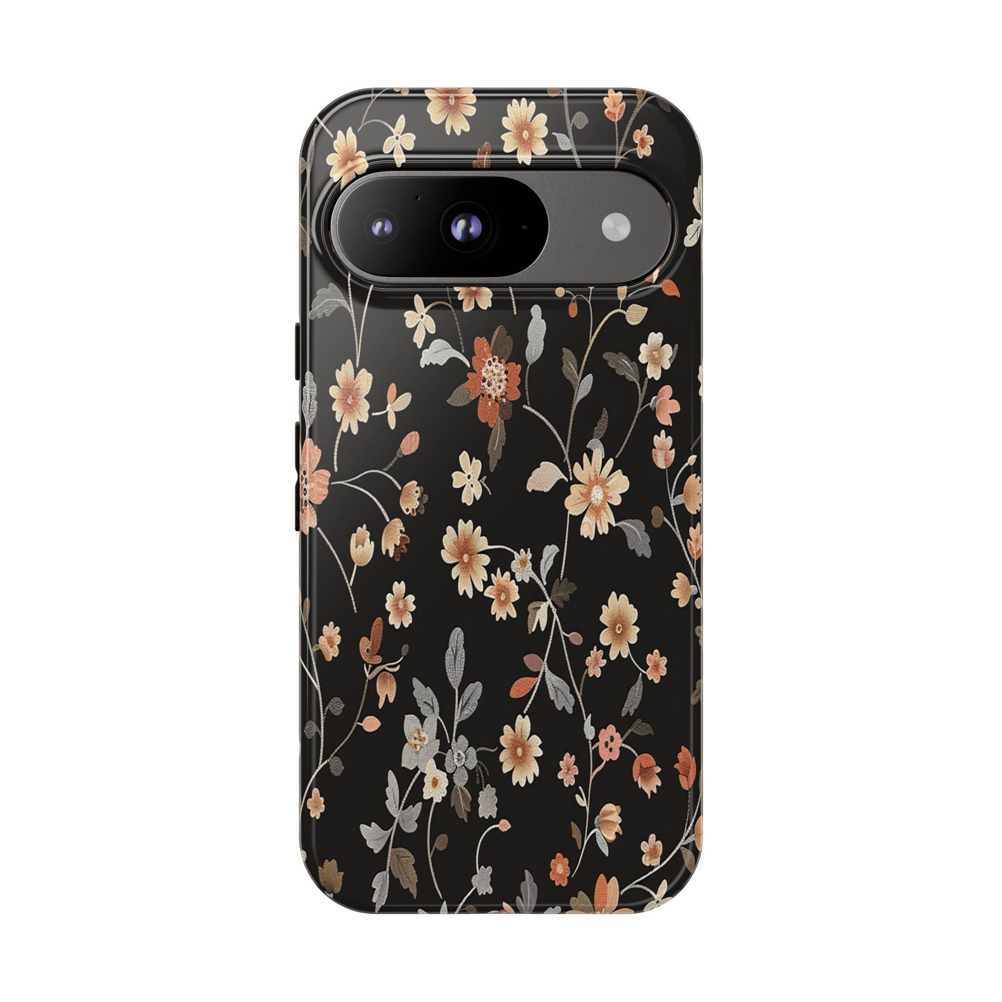 Elegant Botanical Floral Wallpaper on Black