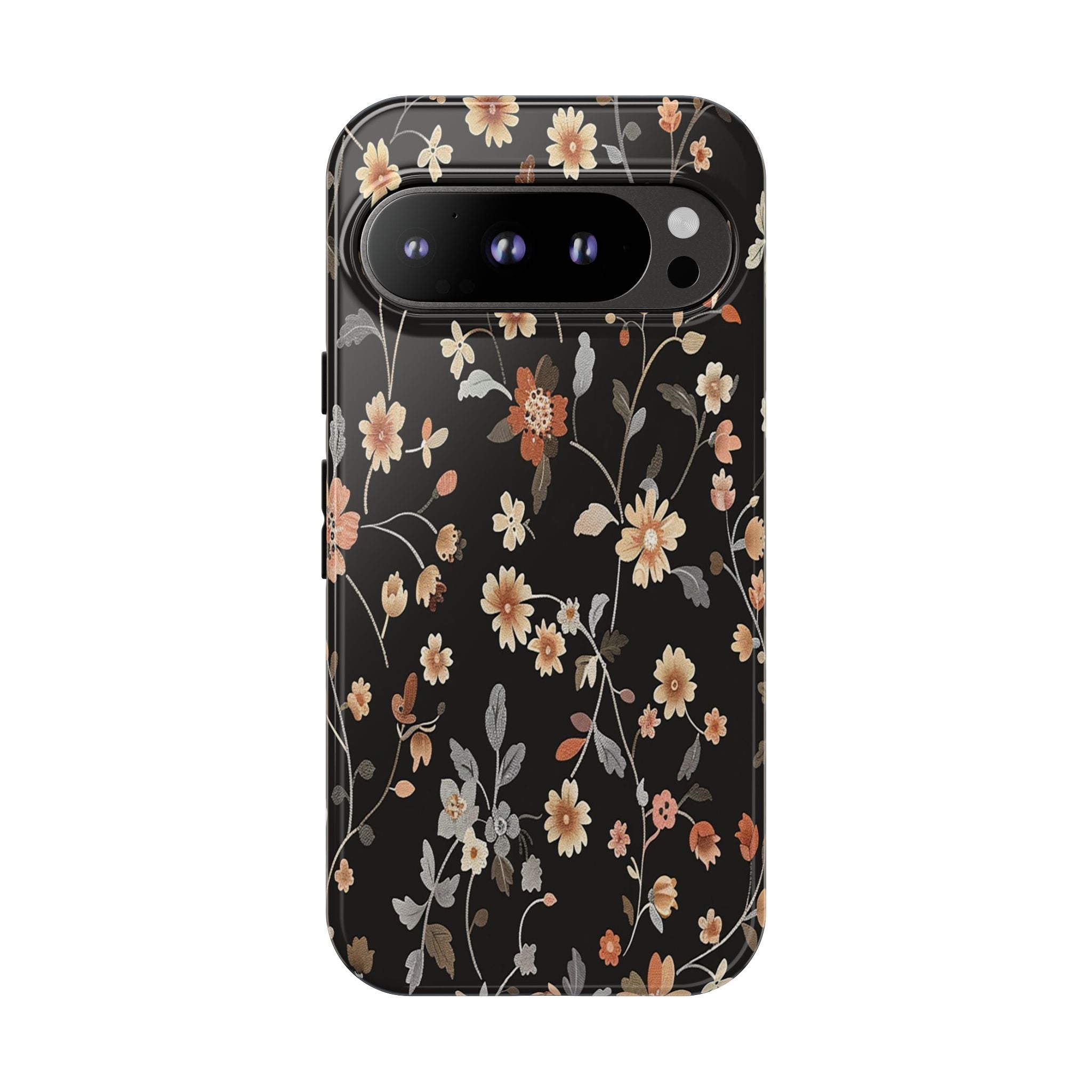 Elegant Botanical Floral Wallpaper on Black