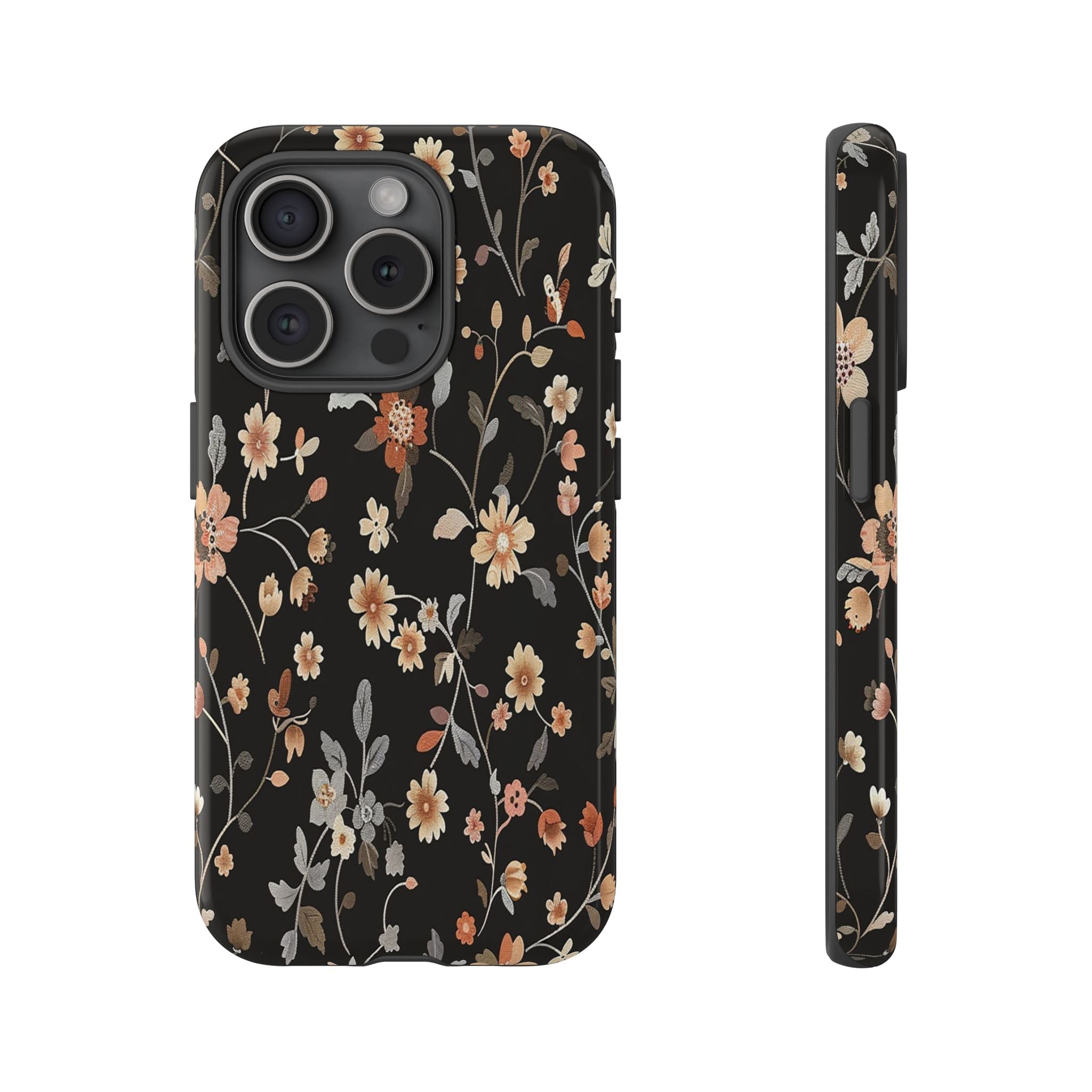 Elegant Botanical Floral Wallpaper on Black