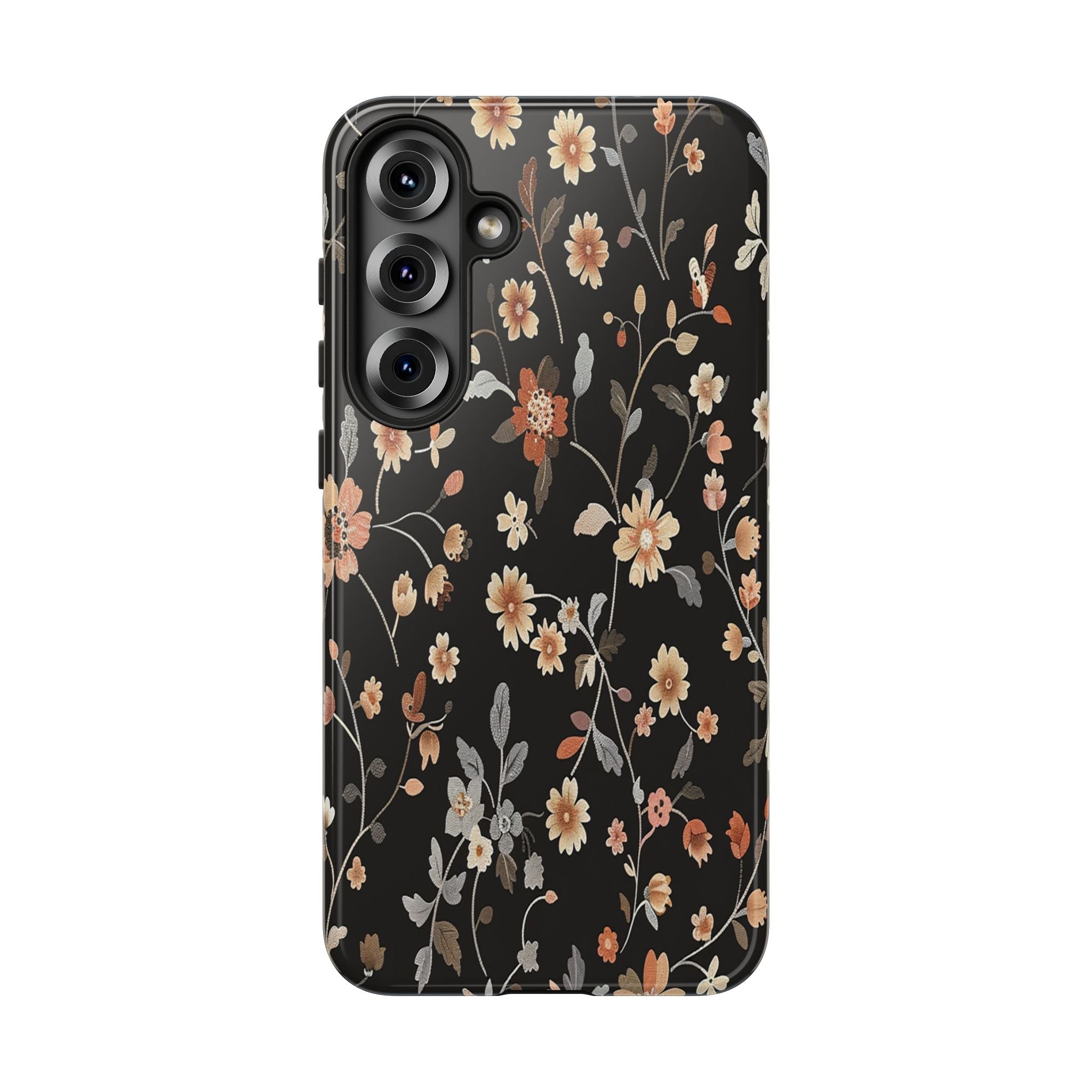Elegant Botanical Floral Wallpaper on Black