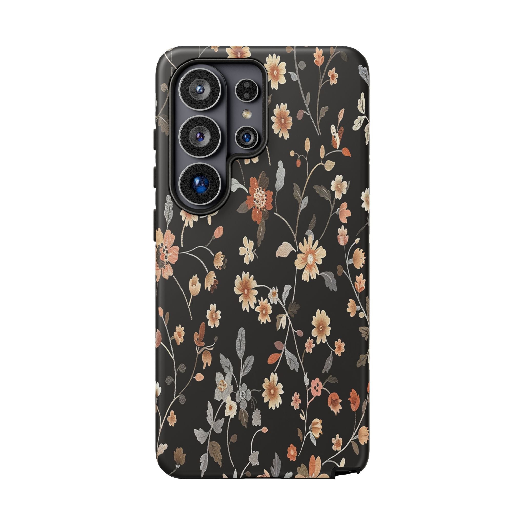 Elegant Botanical Floral Wallpaper on Black