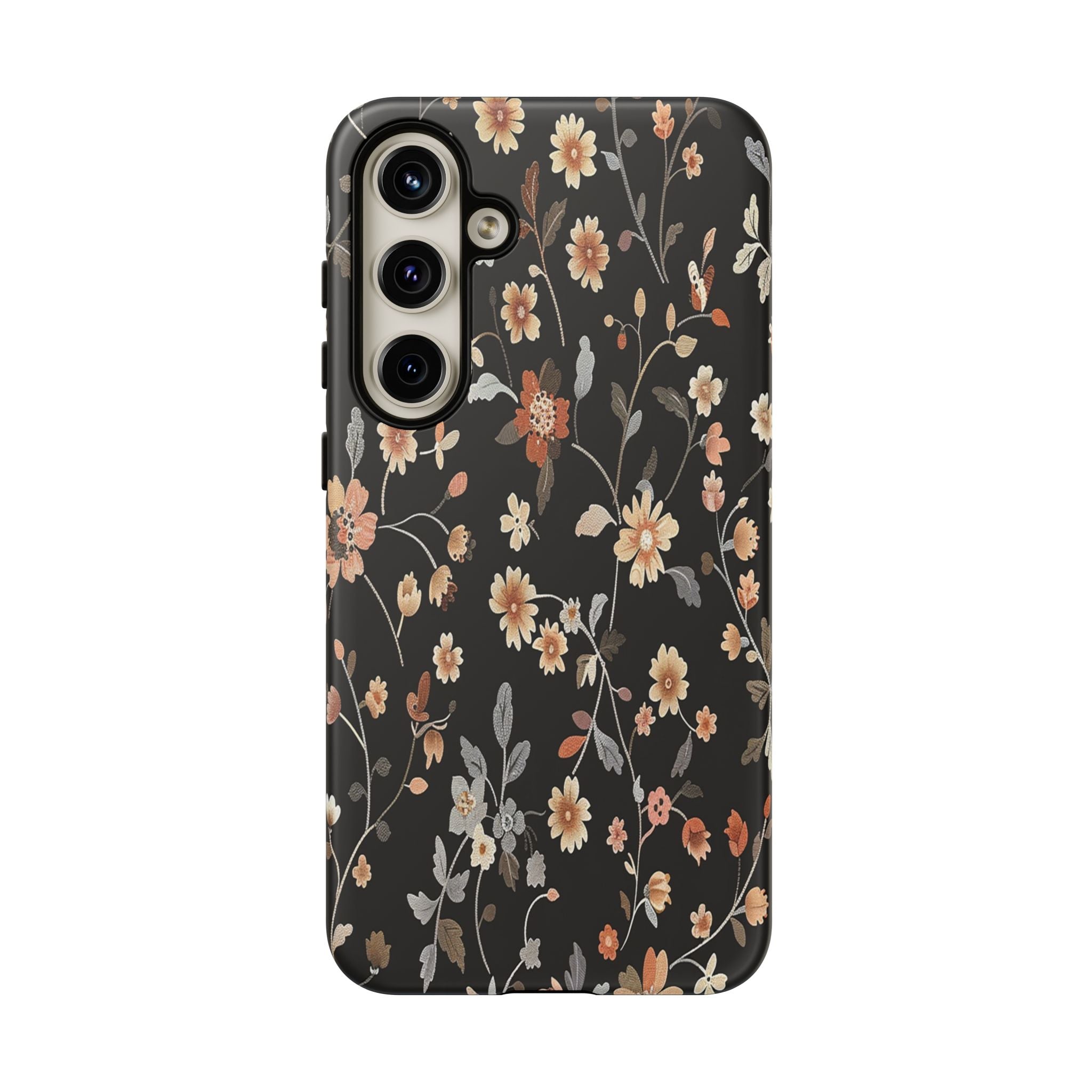 Elegant Botanical Floral Wallpaper on Black