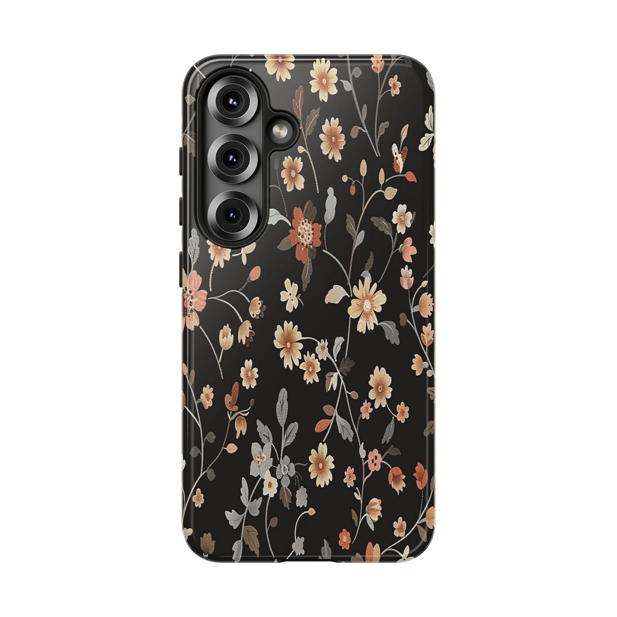 Elegant Botanical Floral Wallpaper on Black