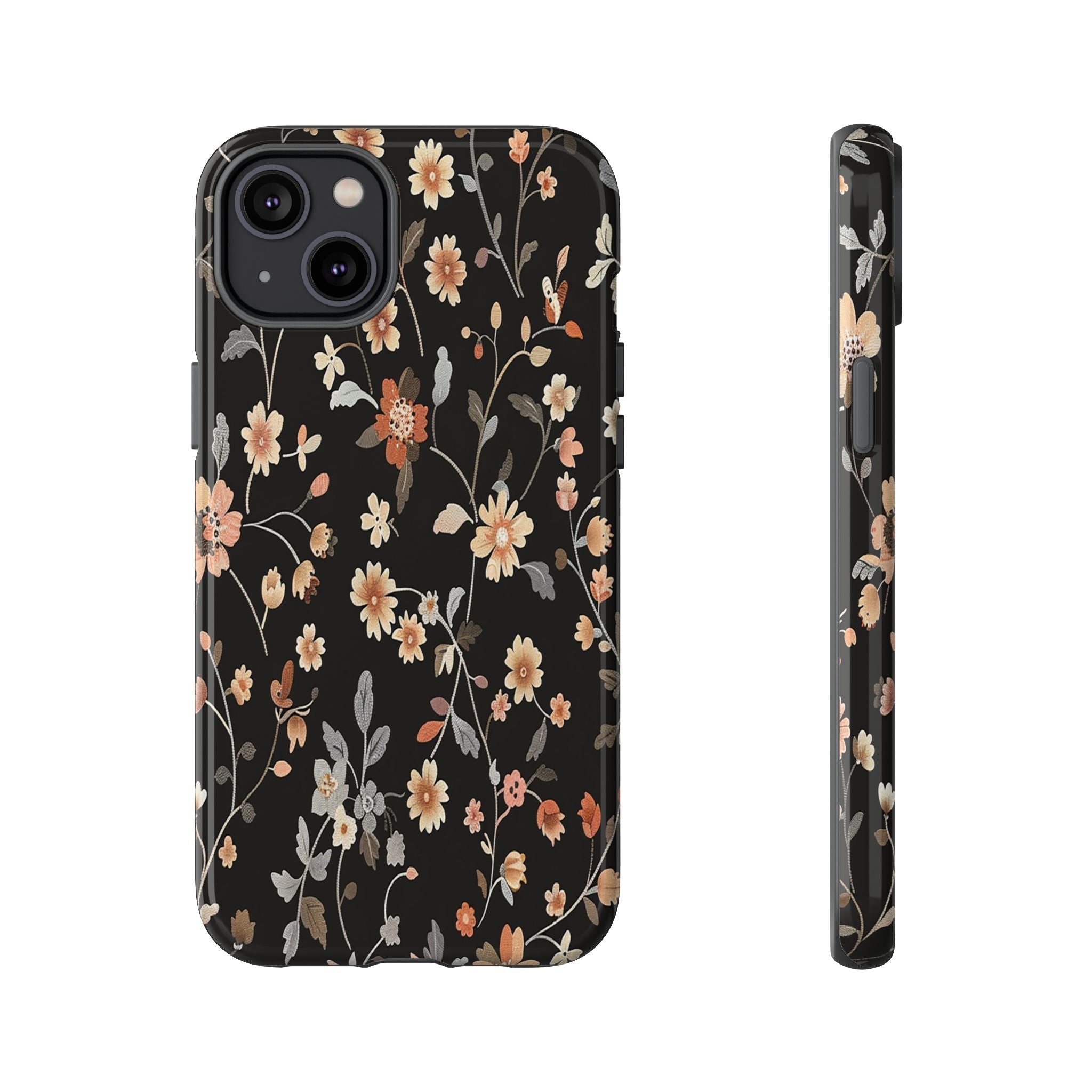 Elegant Botanical Floral Wallpaper on Black