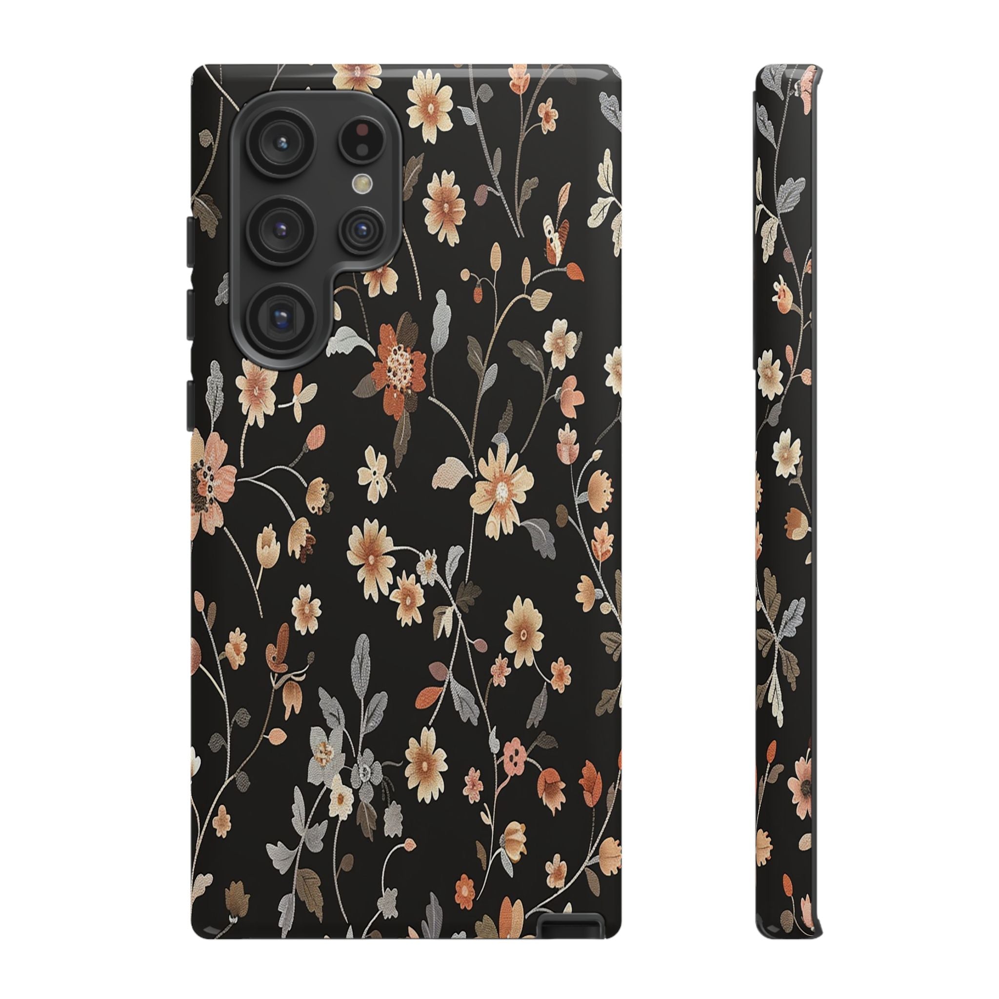 Elegant Botanical Floral Wallpaper on Black