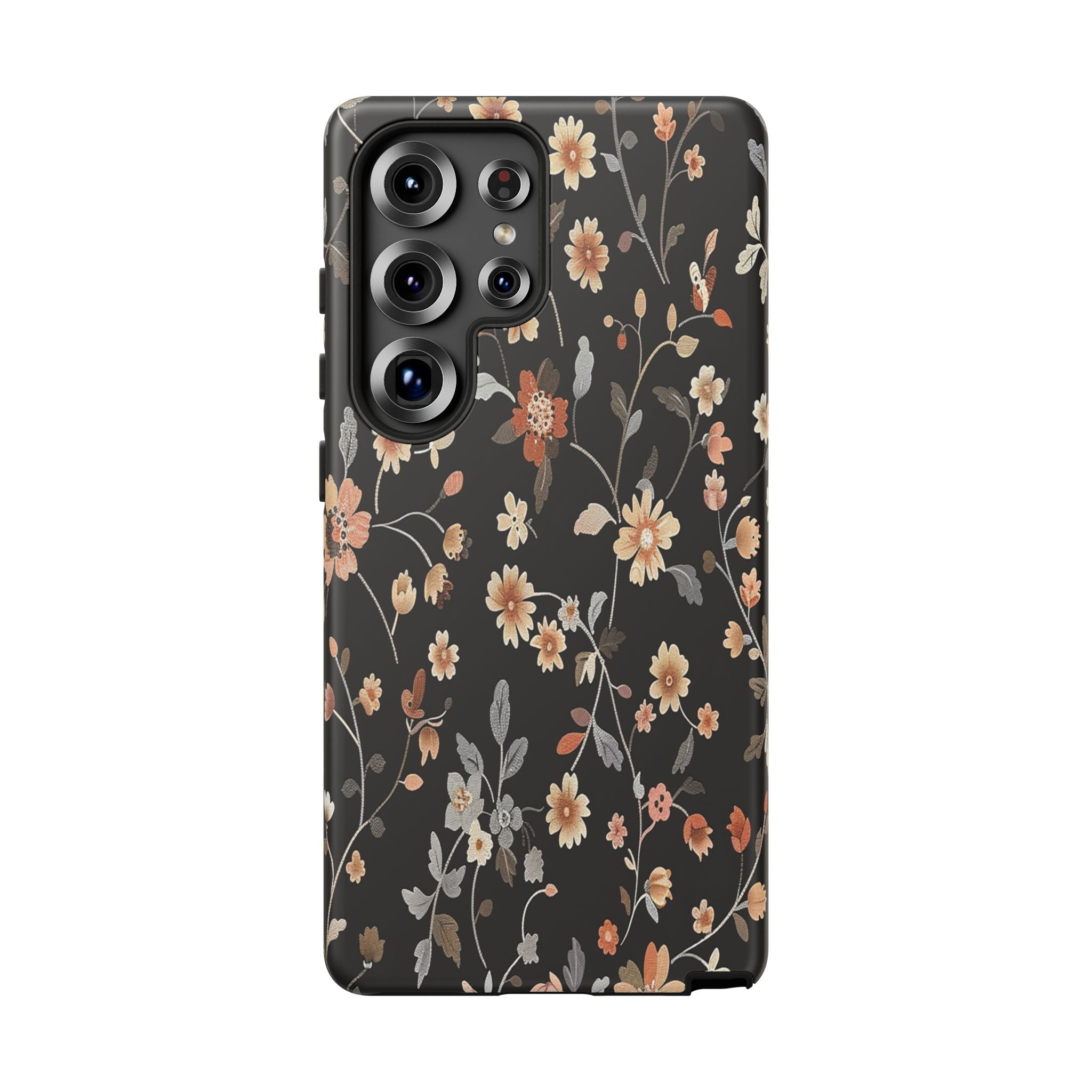 Elegant Botanical Floral Wallpaper on Black