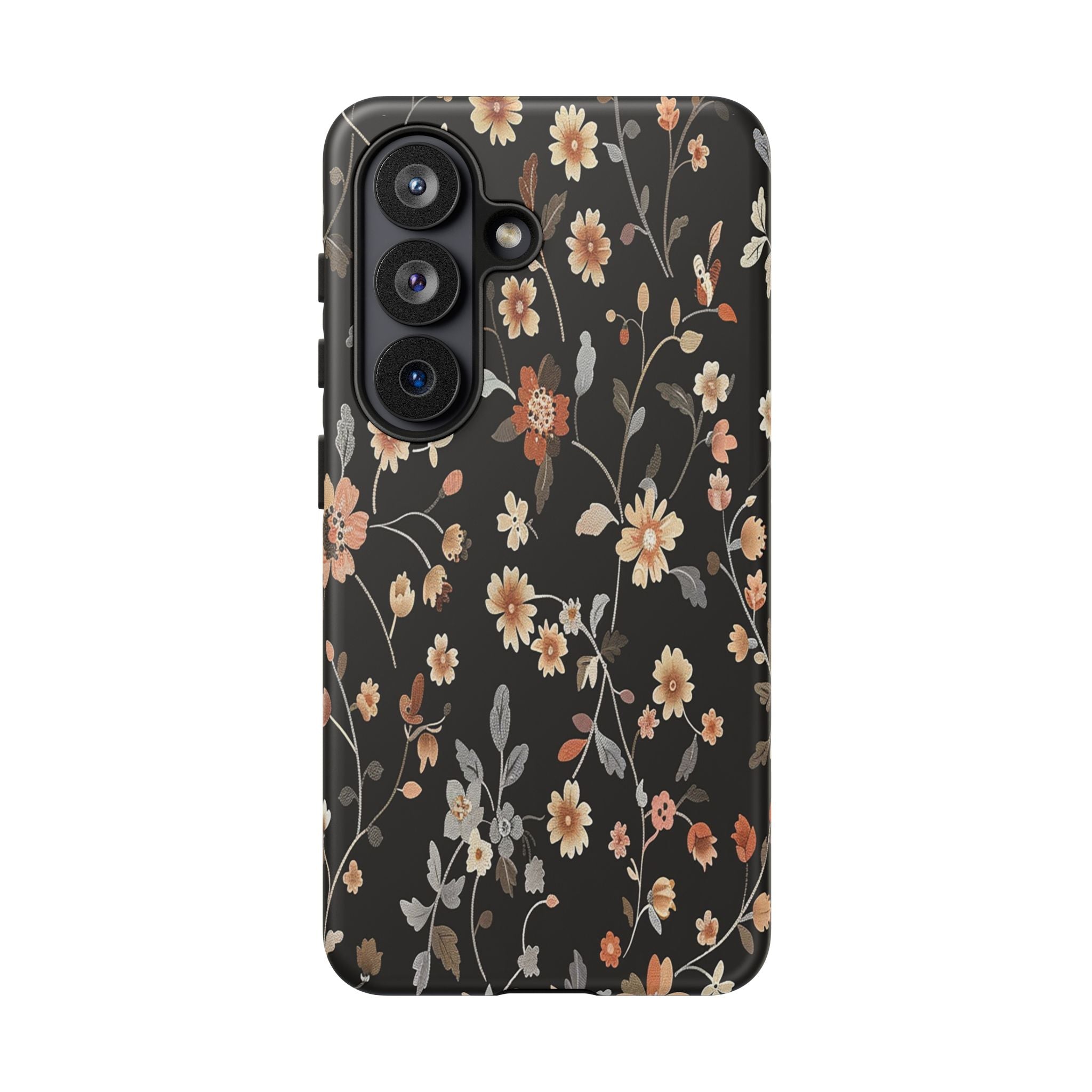 Elegant Botanical Floral Wallpaper on Black