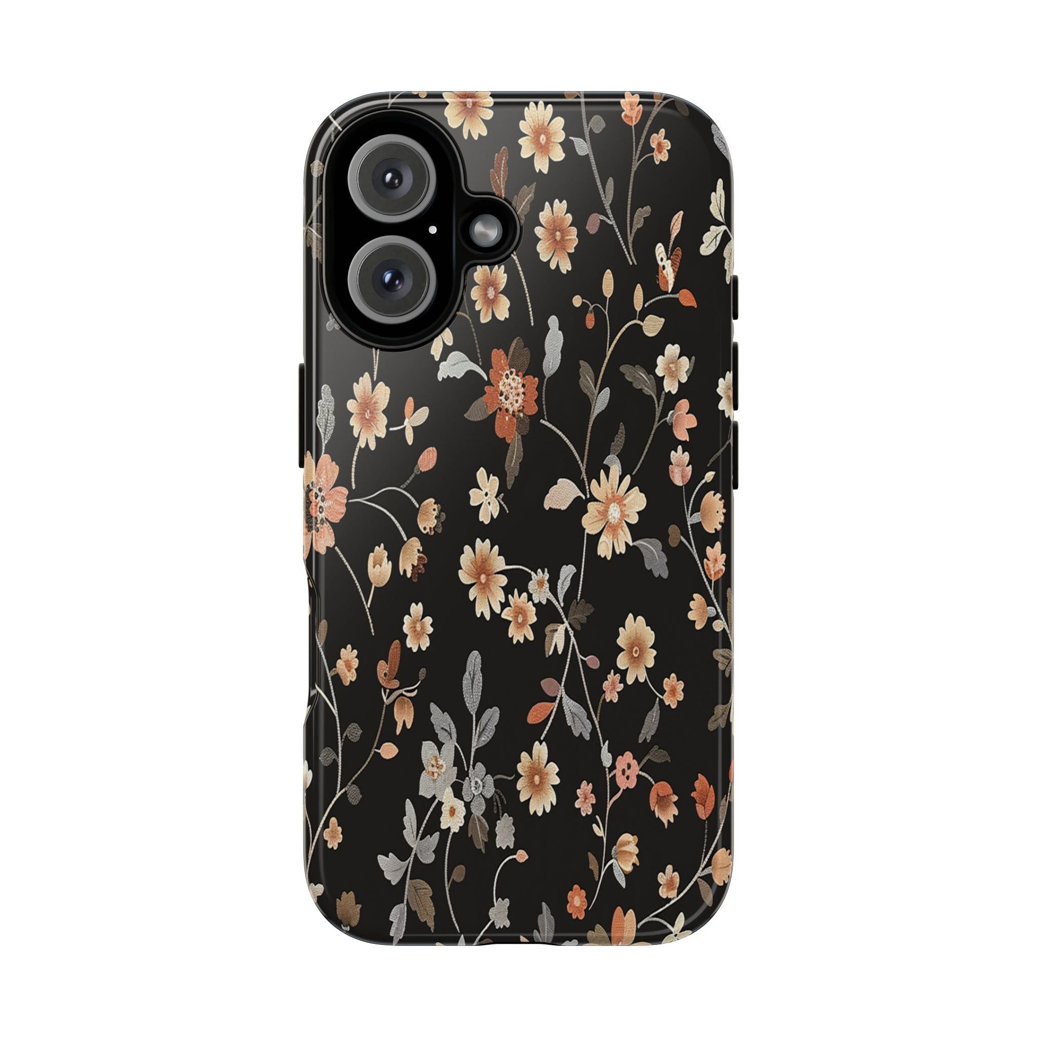Elegant Botanical Floral Wallpaper on Black