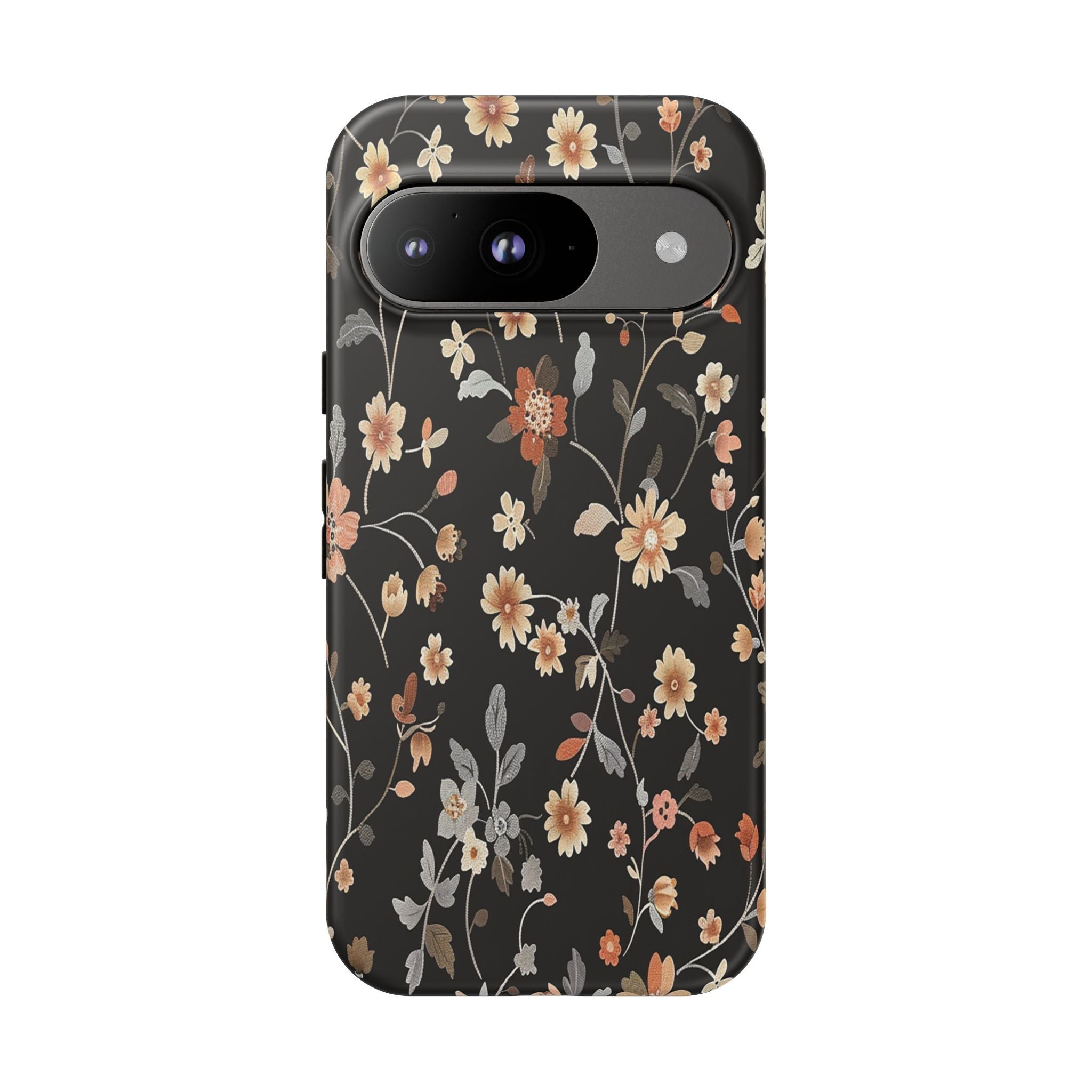 Elegant Botanical Floral Wallpaper on Black