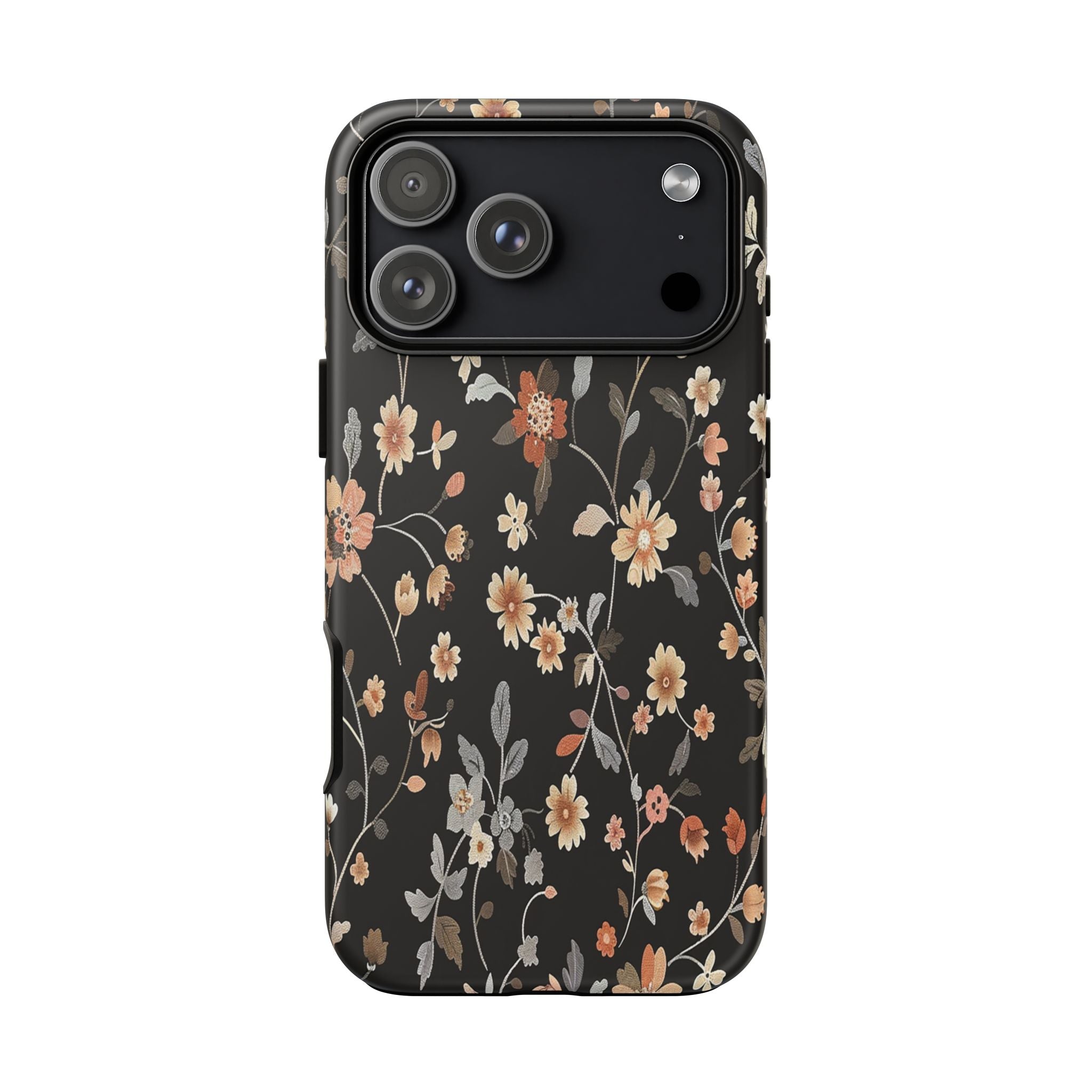 Elegant Botanical Floral Wallpaper on Black