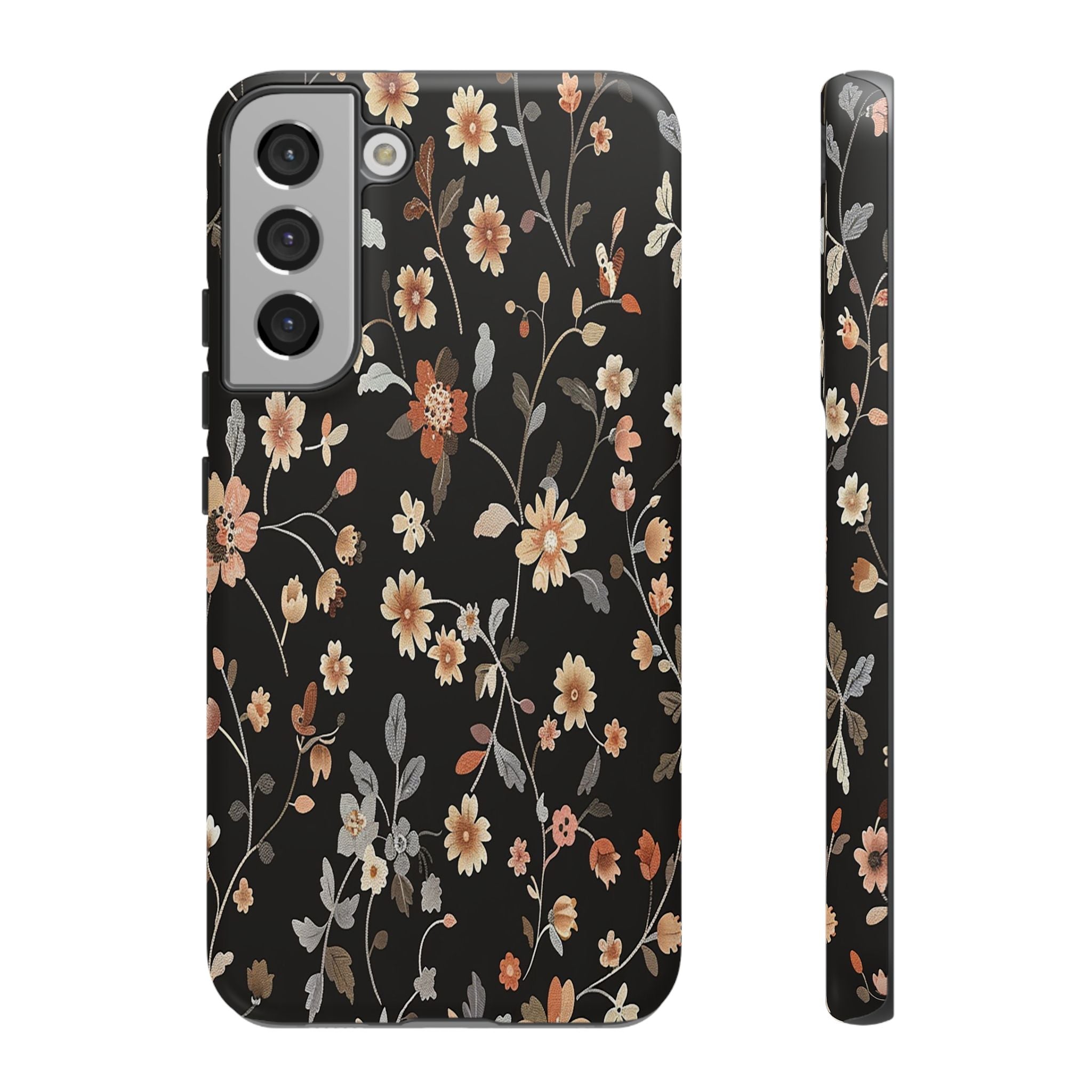 Elegant Botanical Floral Wallpaper on Black