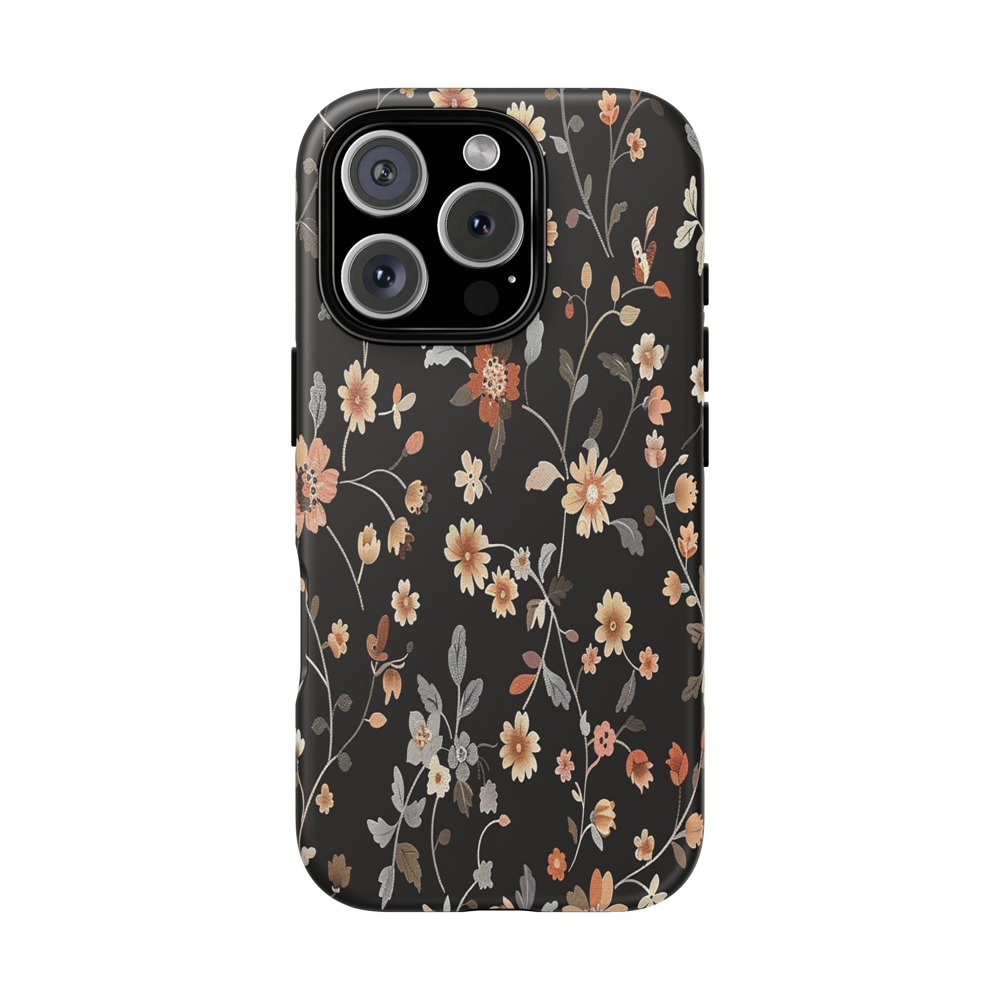 Elegant Botanical Floral Wallpaper on Black