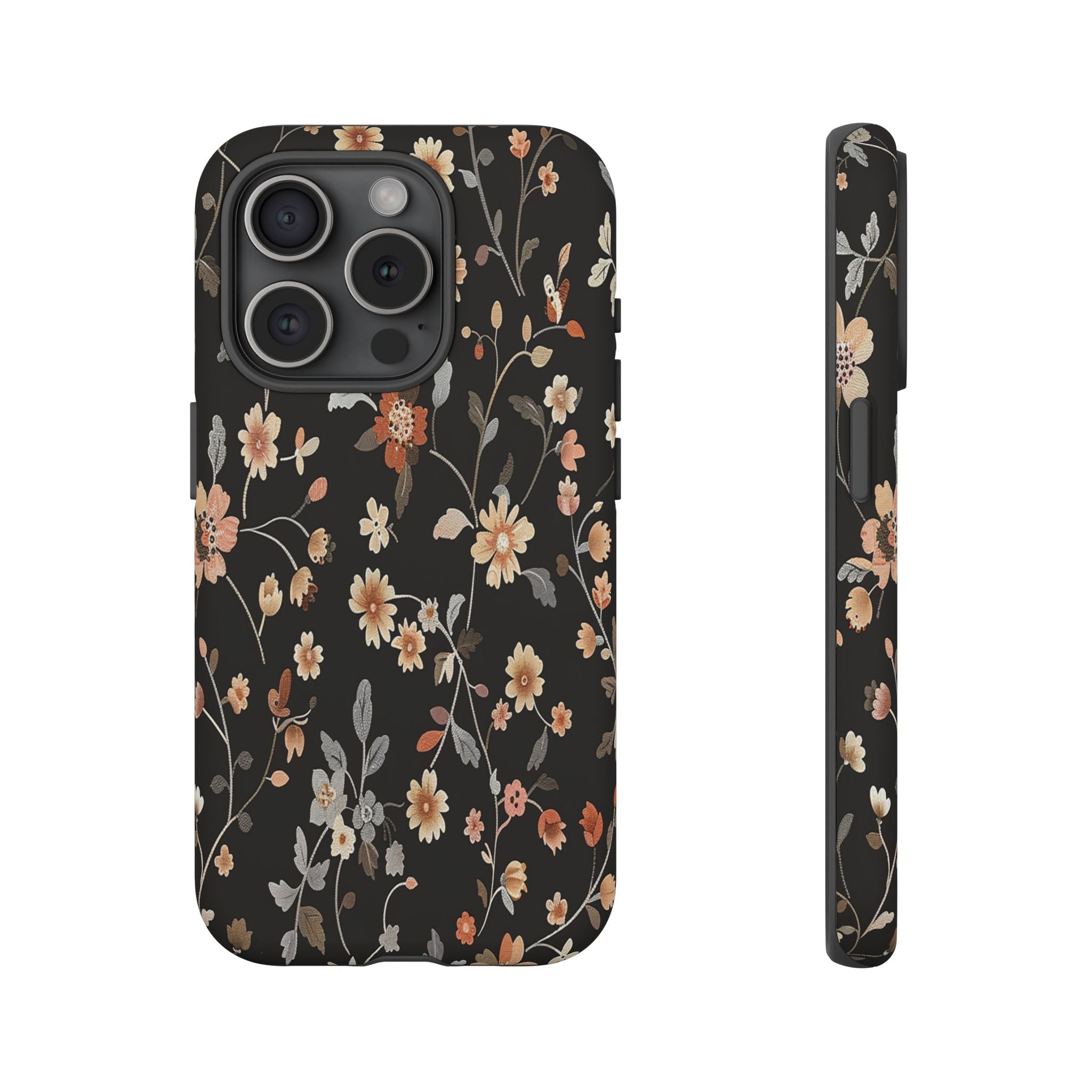 Elegant Botanical Floral Wallpaper on Black