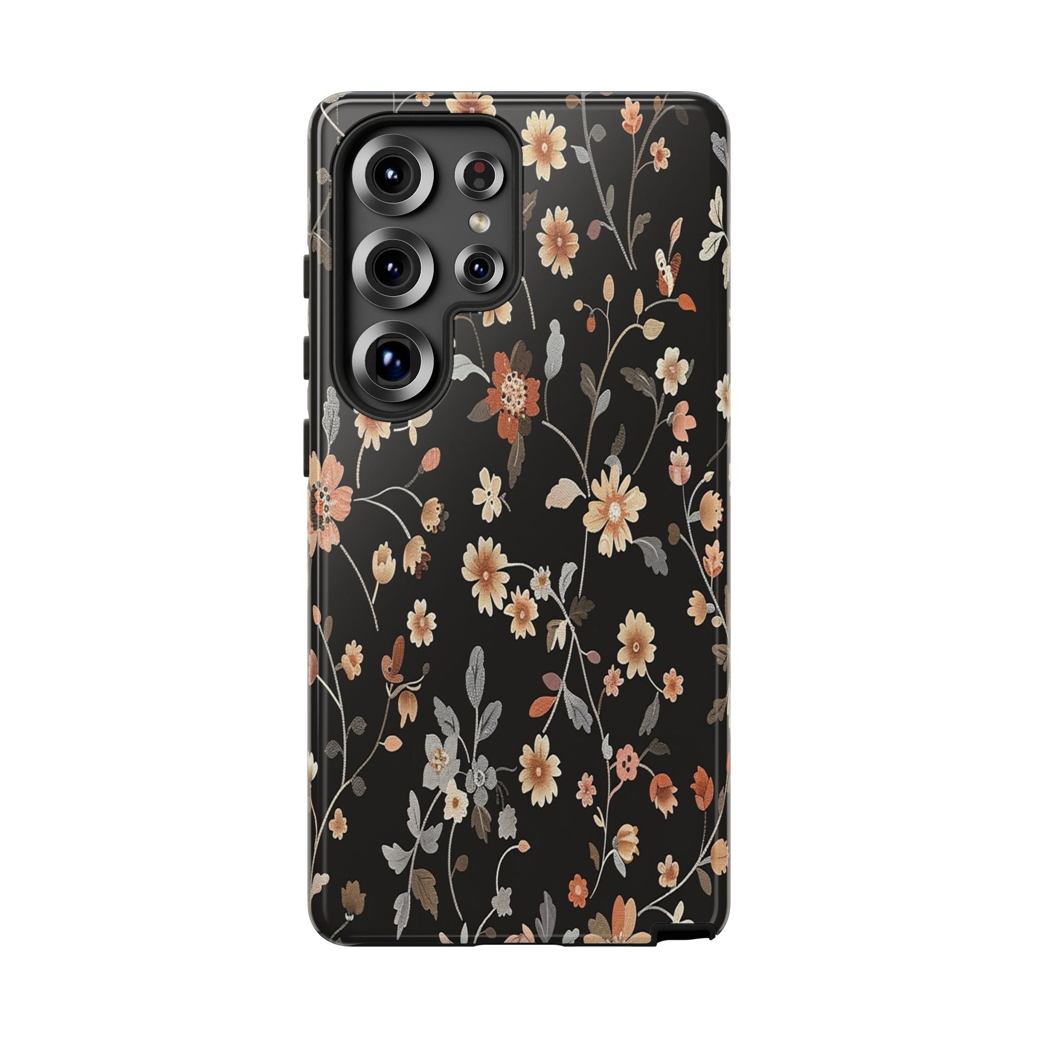 Elegant Botanical Floral Wallpaper on Black