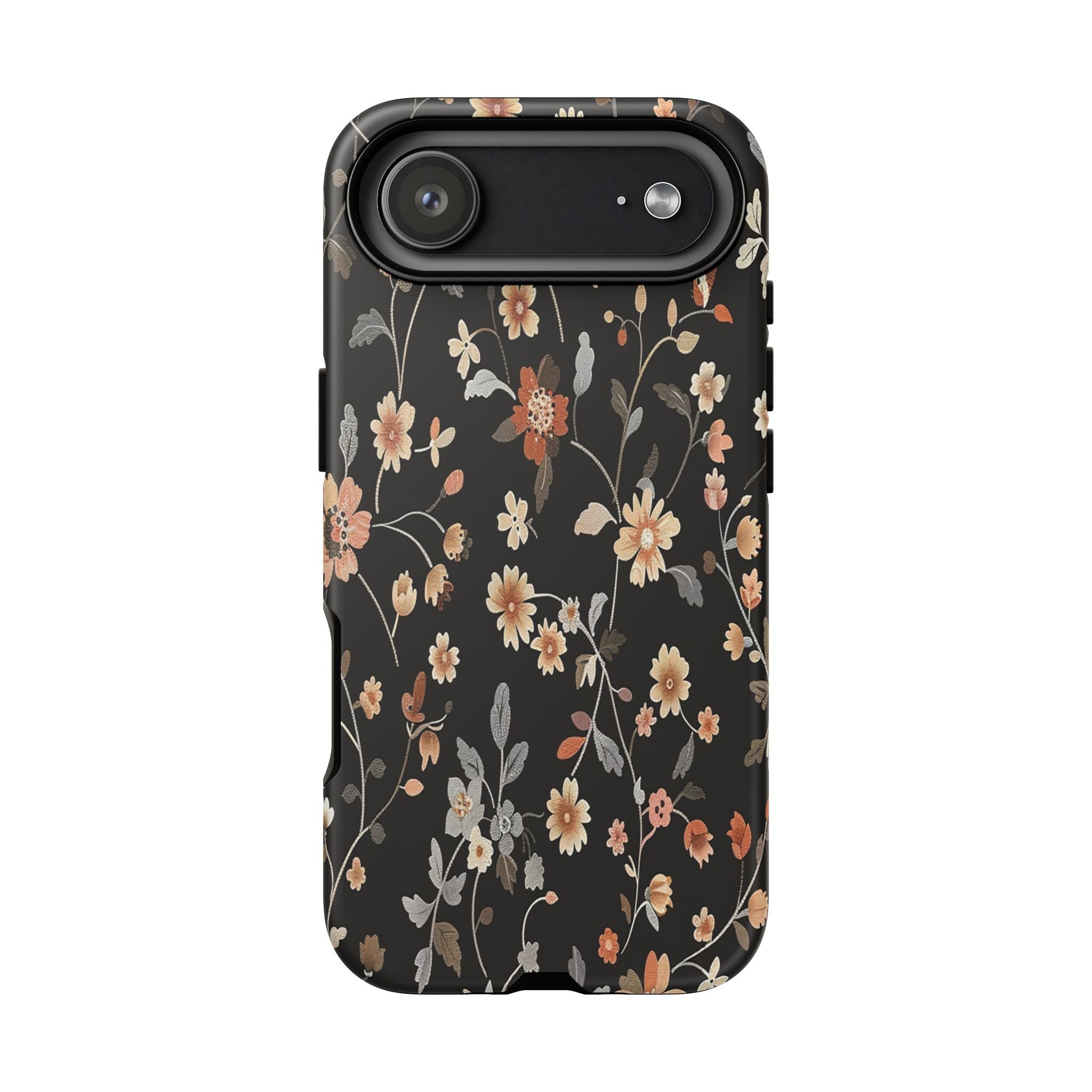 Elegant Botanical Floral Wallpaper on Black