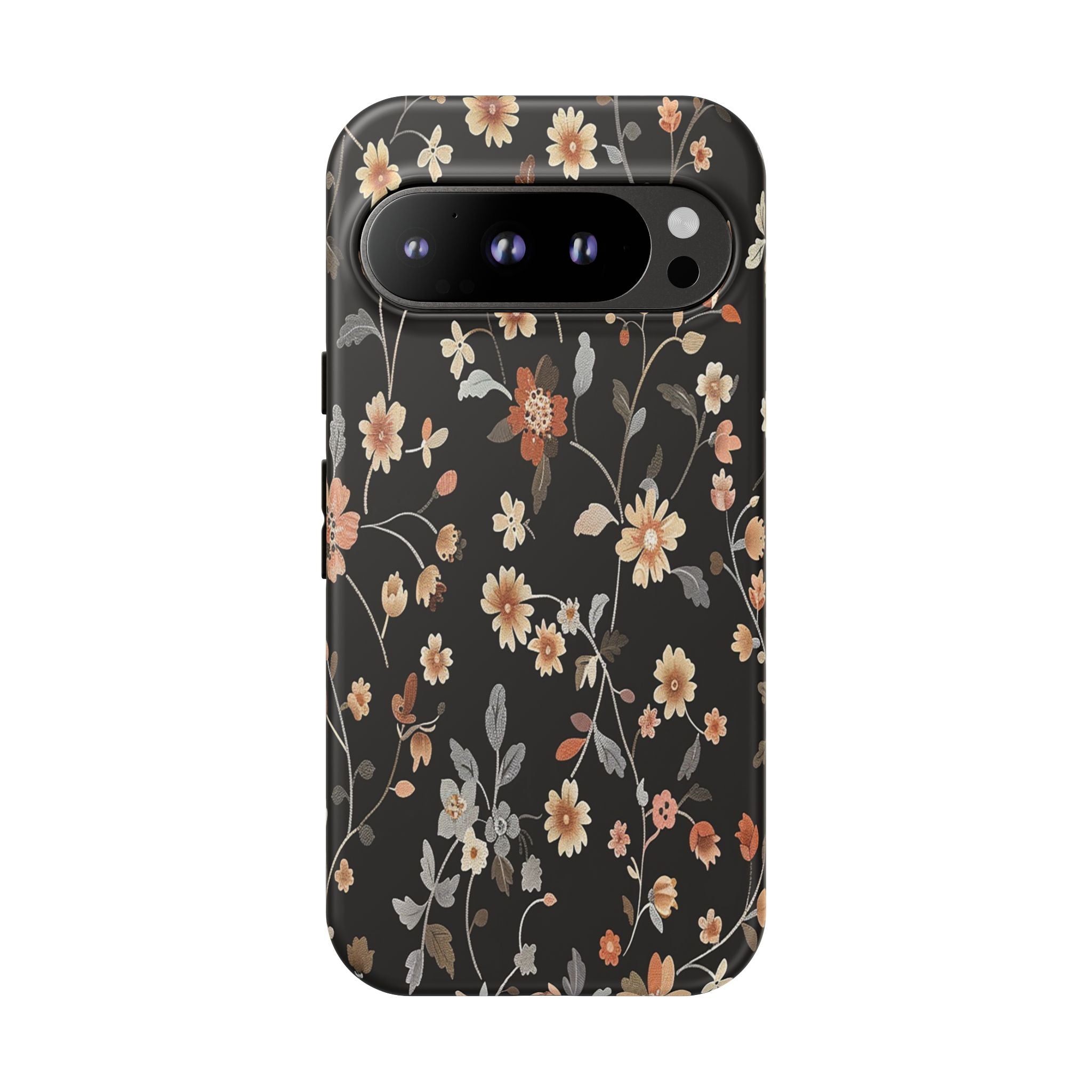 Elegant Botanical Floral Wallpaper on Black