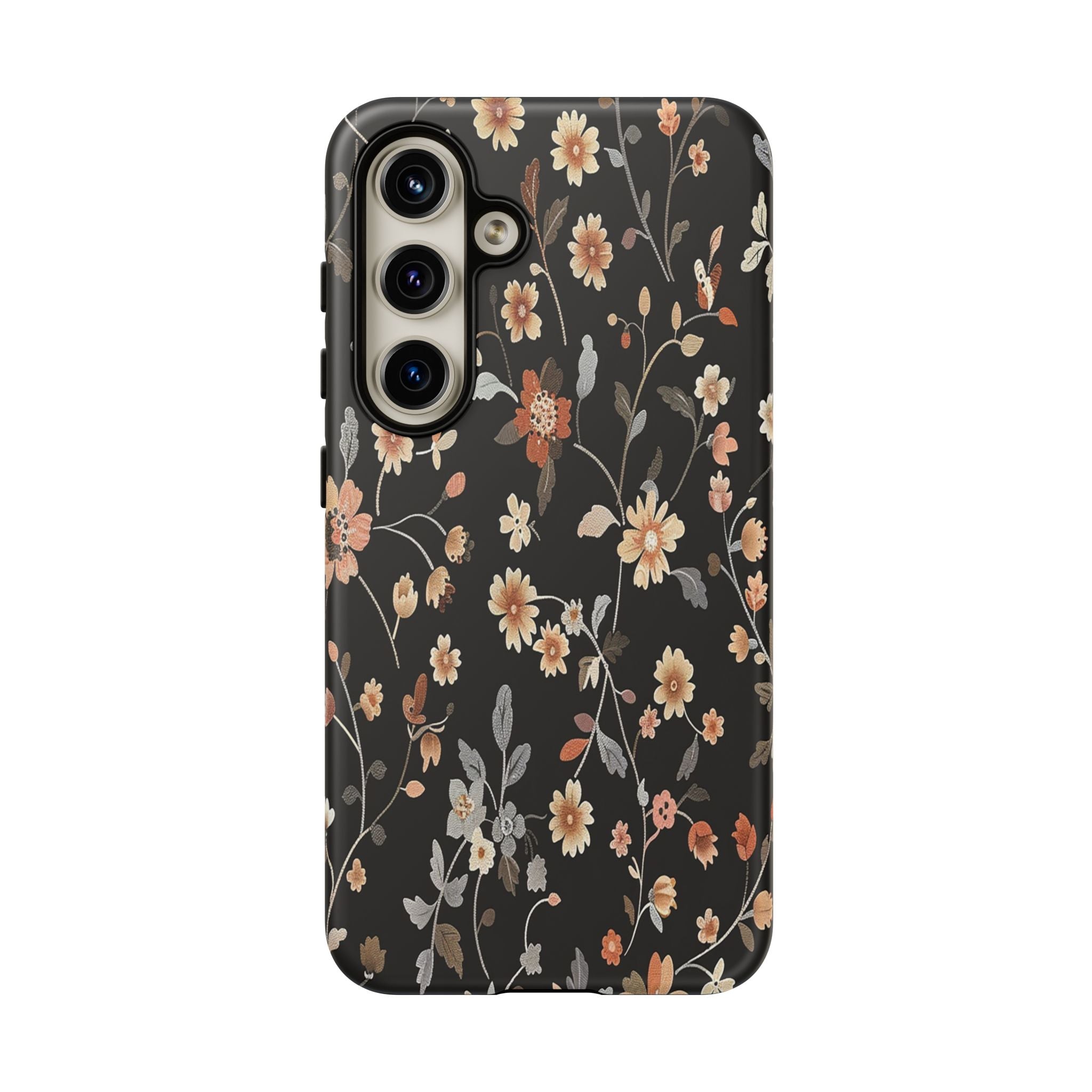 Elegant Botanical Floral Wallpaper on Black