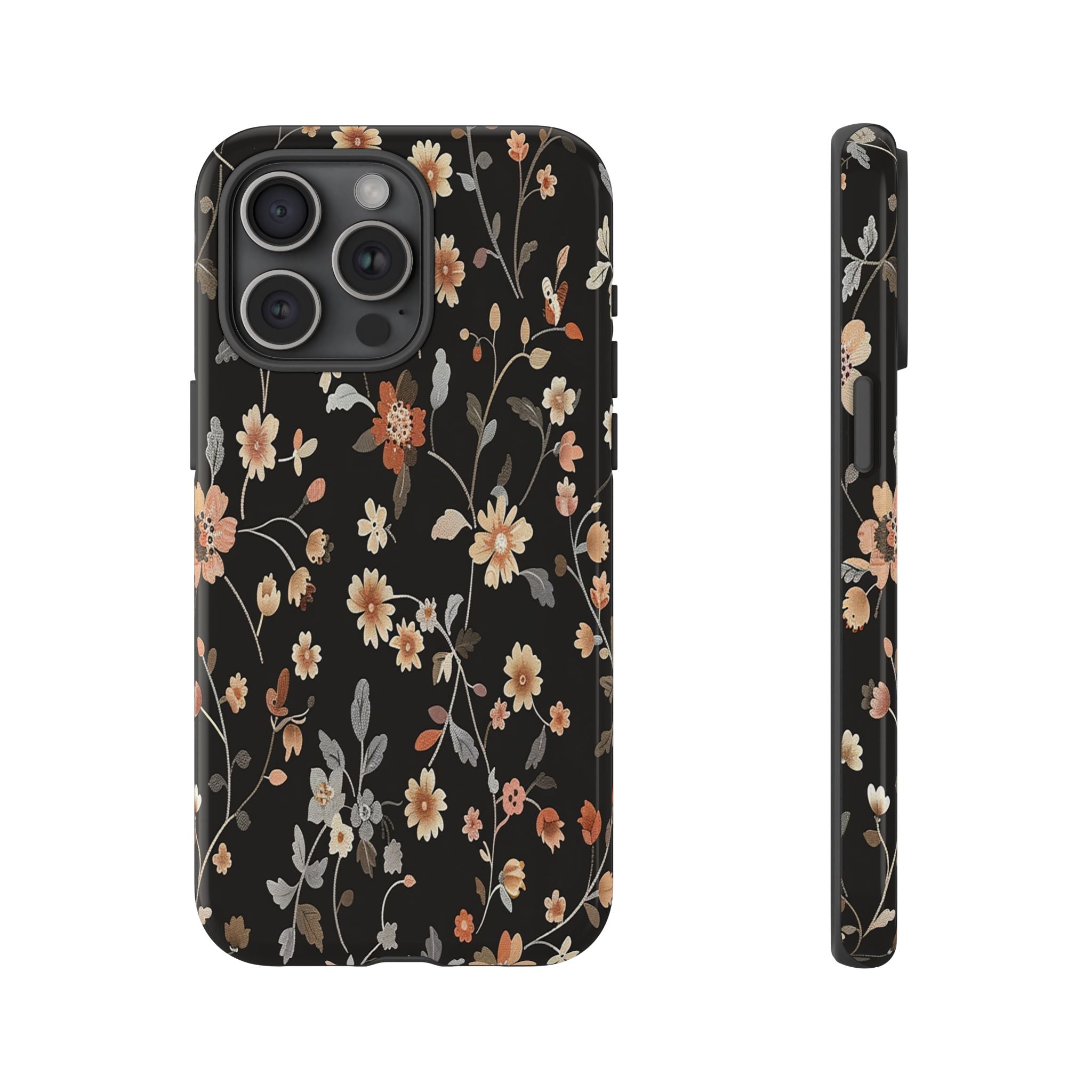 Elegant Botanical Floral Wallpaper on Black