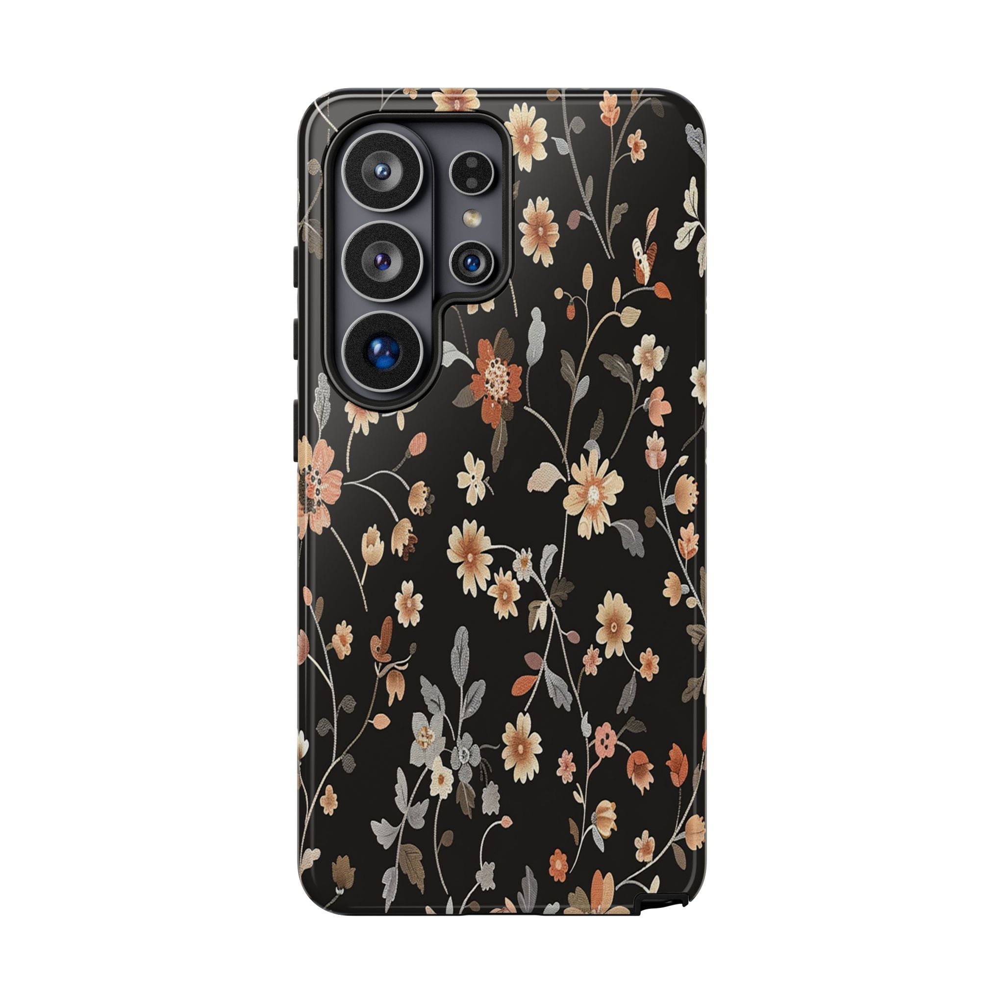 Elegant Botanical Floral Wallpaper on Black