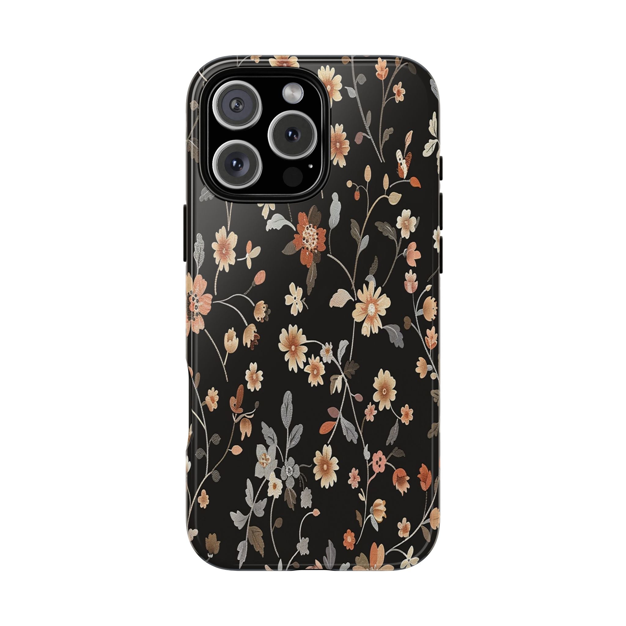 Elegant Botanical Floral Wallpaper on Black