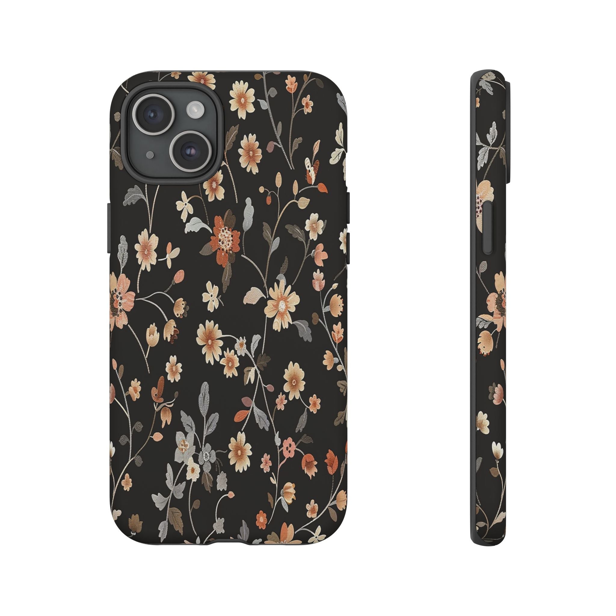 Elegant Botanical Floral Wallpaper on Black