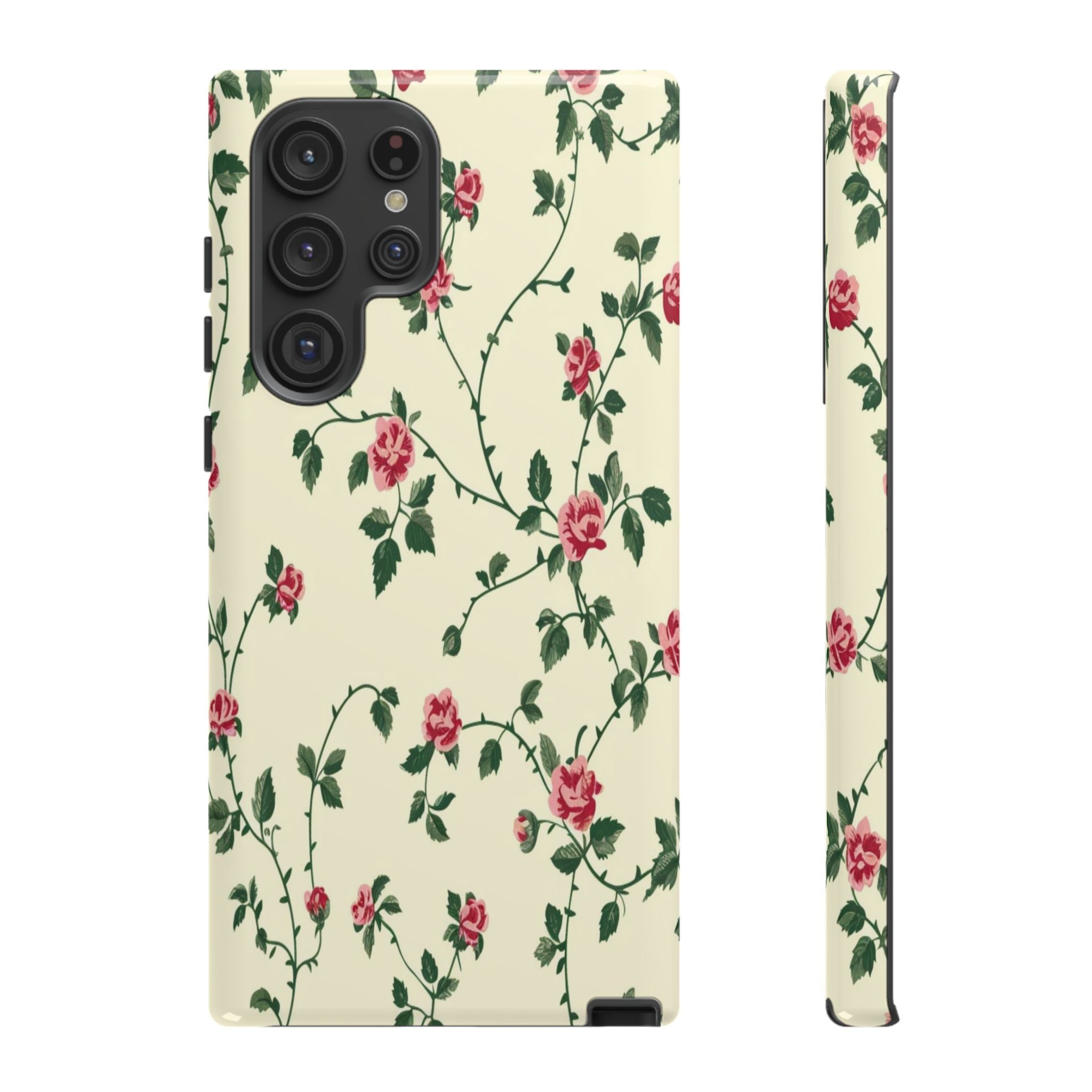 Elegant Pink Roses Victorian Botanical Wallpaper