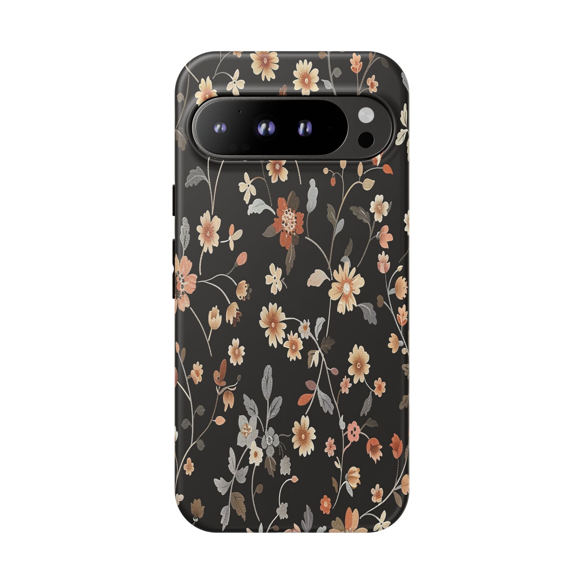 Elegant Botanical Floral Wallpaper on Black