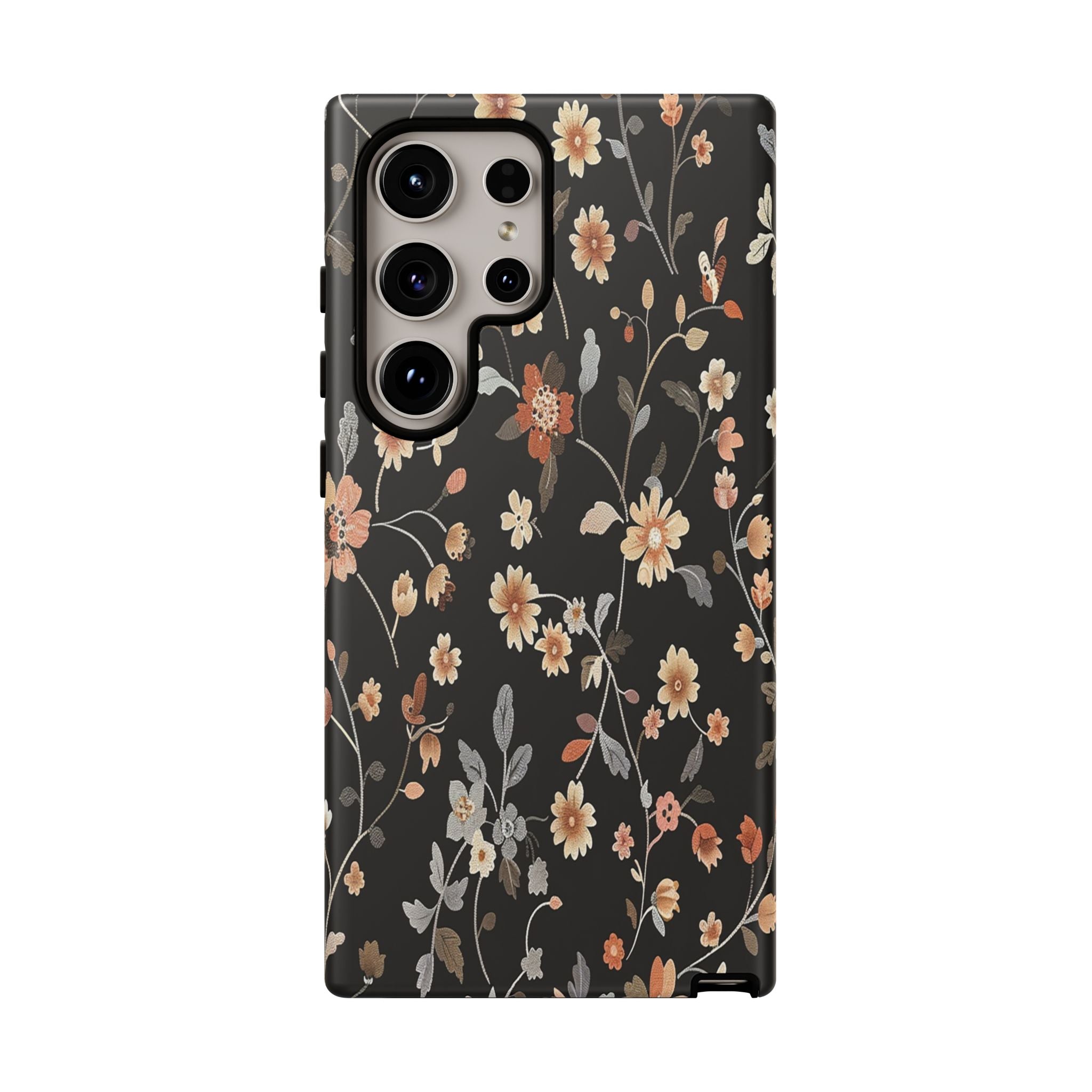 Elegant Botanical Floral Wallpaper on Black